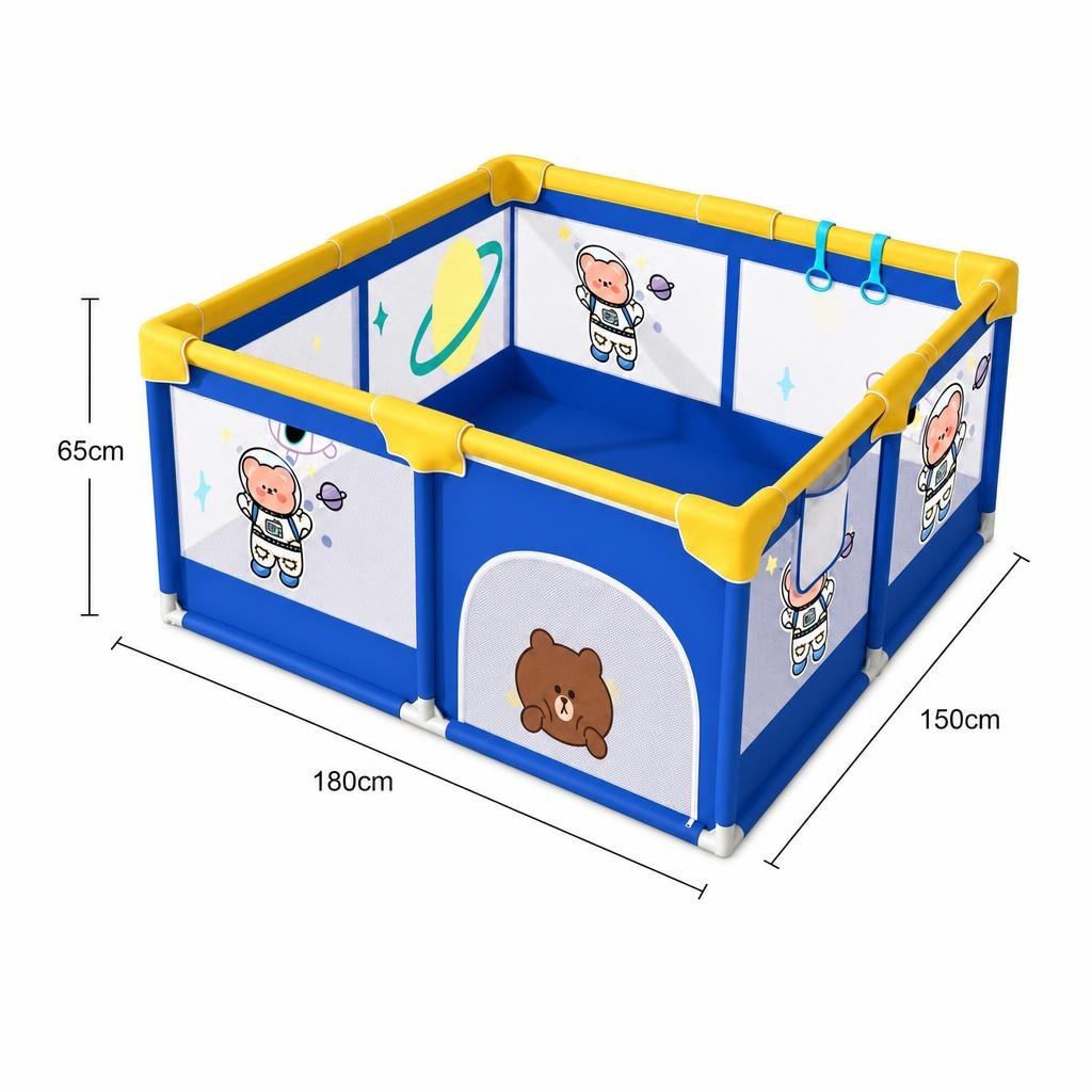 Tarc Spatiu de Joaca pentru Copii DNT-113, , 180 x 150 x 65 cm, Structura de Protectie pentru Interior, ABS si Poliester rezistent, Albastru/Galben 4