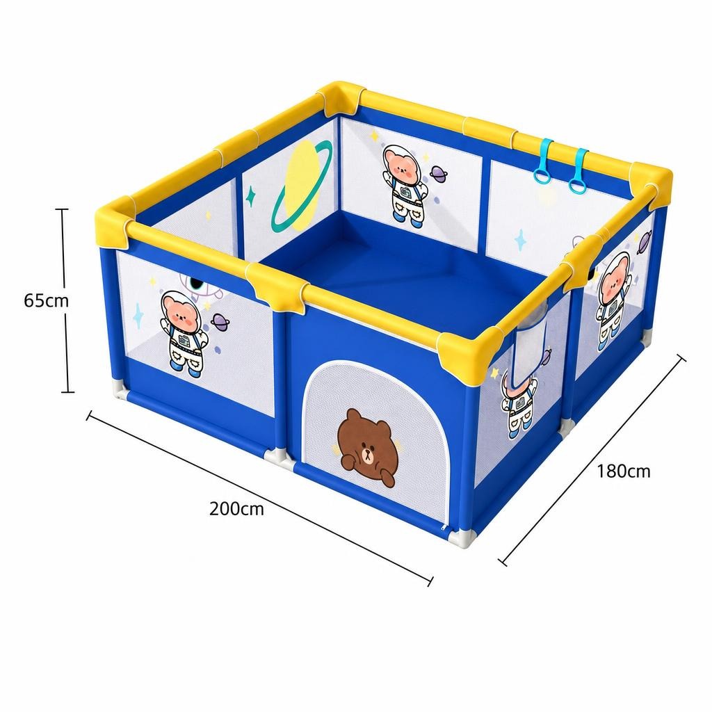 Tarc Spatiu de Joaca pentru Copii DNT-113, , 200 x 180 x 65 cm, Structura de Protectie pentru Interior, ABS si Poliester rezistent, Albastru/Galben 4
