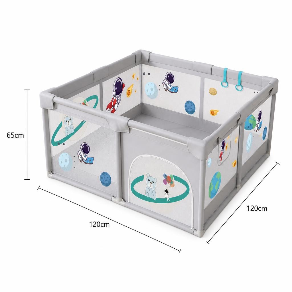 Tarc Spatiu de Joaca pentru Copii DNT-113, , 120 x 120 x 65 cm, Structura de Protectie pentru Interior, ABS si Poliester rezistent, Bej/Gri 5