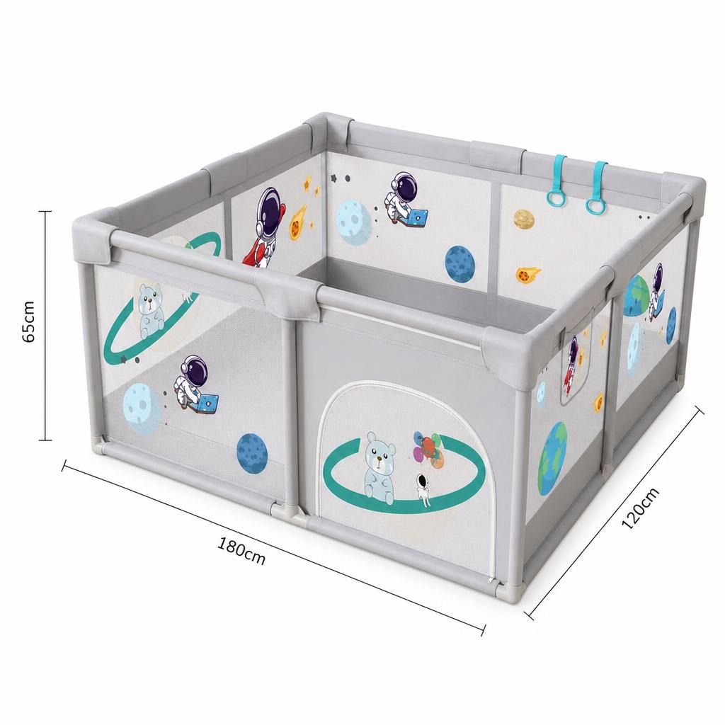 Tarc Spatiu de Joaca pentru Copii DNT-113, , 180 x 120 x 65 cm, Structura de Protectie pentru Interior, ABS si Poliester rezistent, Bej/Gri 4
