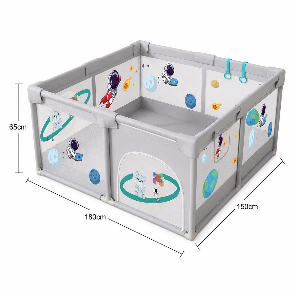 Tarc Spatiu de Joaca pentru Copii DNT-113, , 180 x 150 x 65 cm, Structura de Protectie pentru Interior, ABS si Poliester rezistent, Bej/Gri 4