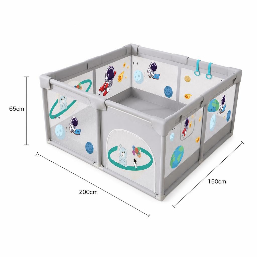 Tarc Spatiu de Joaca pentru Copii DNT-113, , 200 x 150 x 65 cm, Structura de Protectie pentru Interior, ABS si Poliester rezistent, Bej/Gri 4
