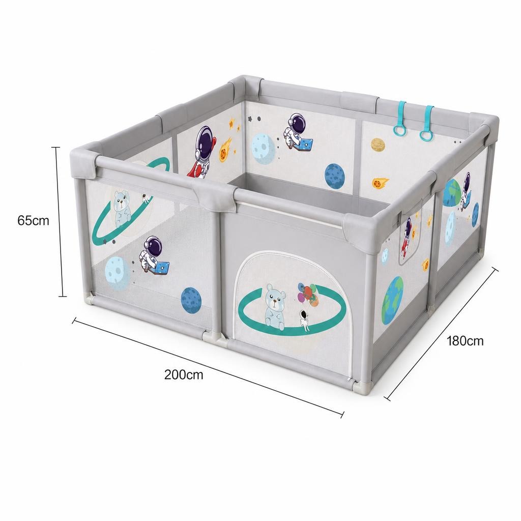 Tarc Spatiu de Joaca pentru Copii DNT-113, , 200 x 180 x 65 cm, Structura de Protectie pentru Interior, ABS si Poliester rezistent, Bej/Gri 4