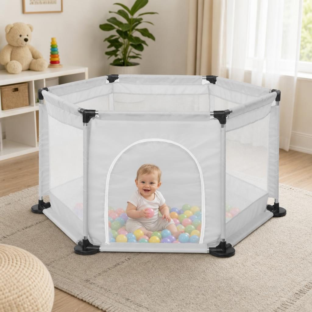 Tarc de Joaca si Siguranta pentru Copii DNT-104, , Dimensiuni 130 x 115 x 65 cm, Structura de Protectie pentru Interior, Gri 4