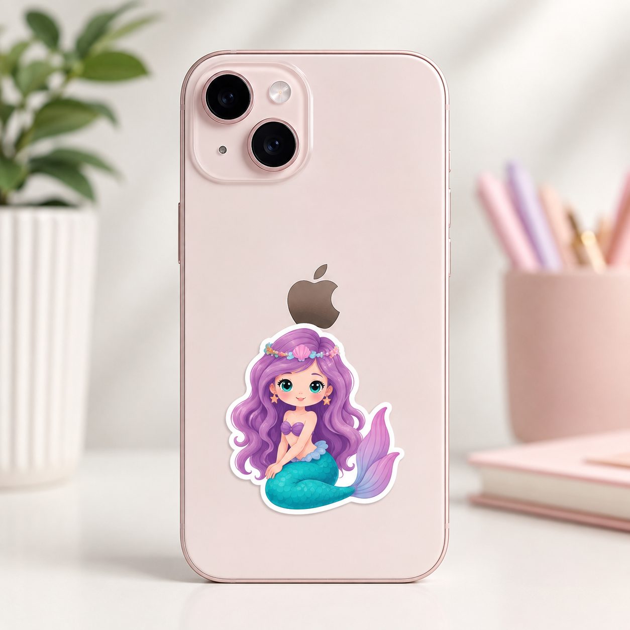 Set 50 Stickere Impermeabile, , Model Sirena, Design Cartoon, Autocolante Decorative, Aproximativ 4.6 x 4.7 cm, Multicolor 5