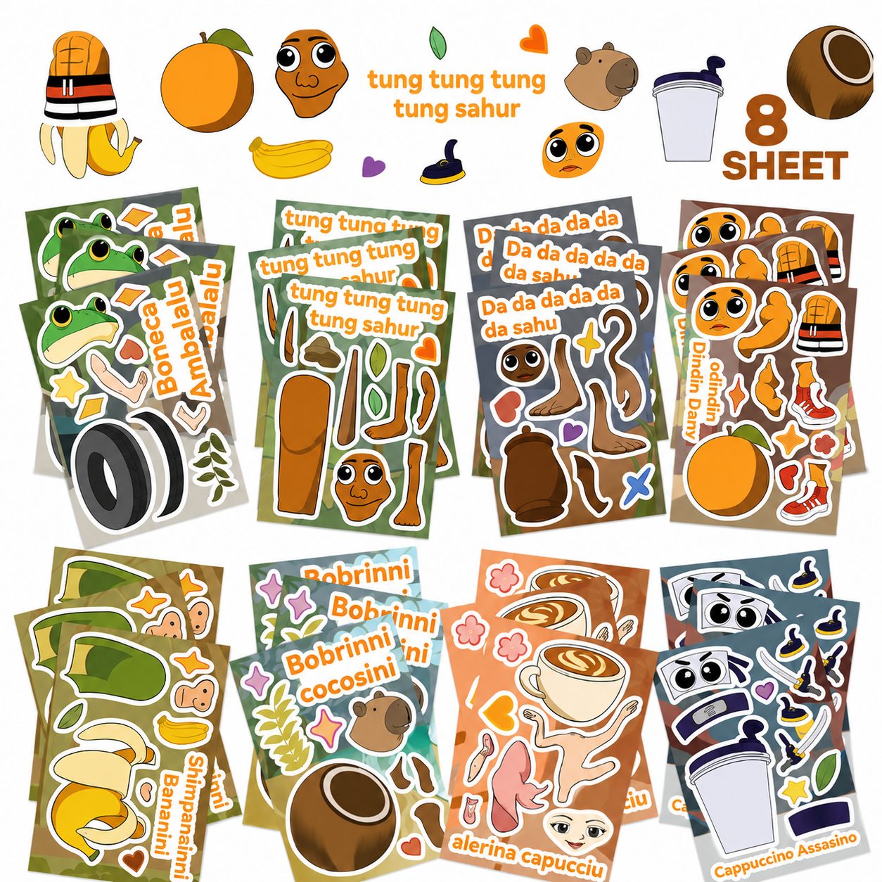 Set Stickere Decorative, , 8 Modele Mix & Match cu Personaje Amuzante, DIY, 11 x 16 cm, Multicolor 4