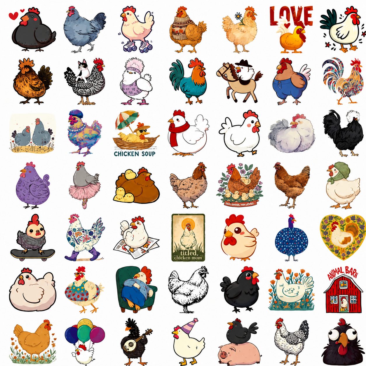 Set 50 Stickere Decorative, , Modele Gainuse Cartoon Colorate, Impermeabile, Aproximativ 5.93 x 4.78 cm, Multicolor 5
