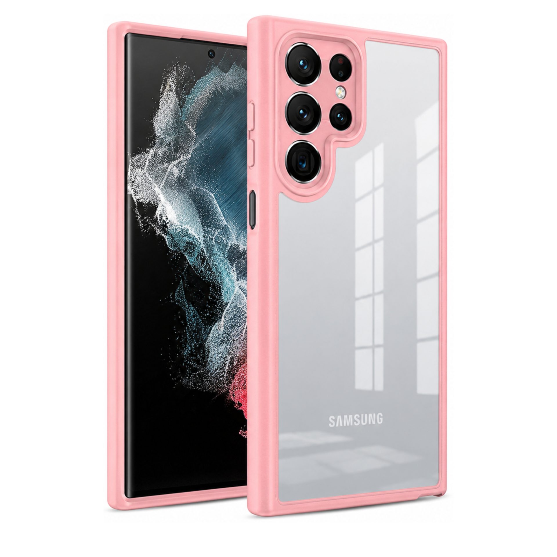 Husa Max Defence pentru Samsung Galaxy S22 Ultra, Bumper Roz, Fata Dubla Transparenta, Protectie Antisoc Full 360 ( fata, spate, margini ), Flippy
