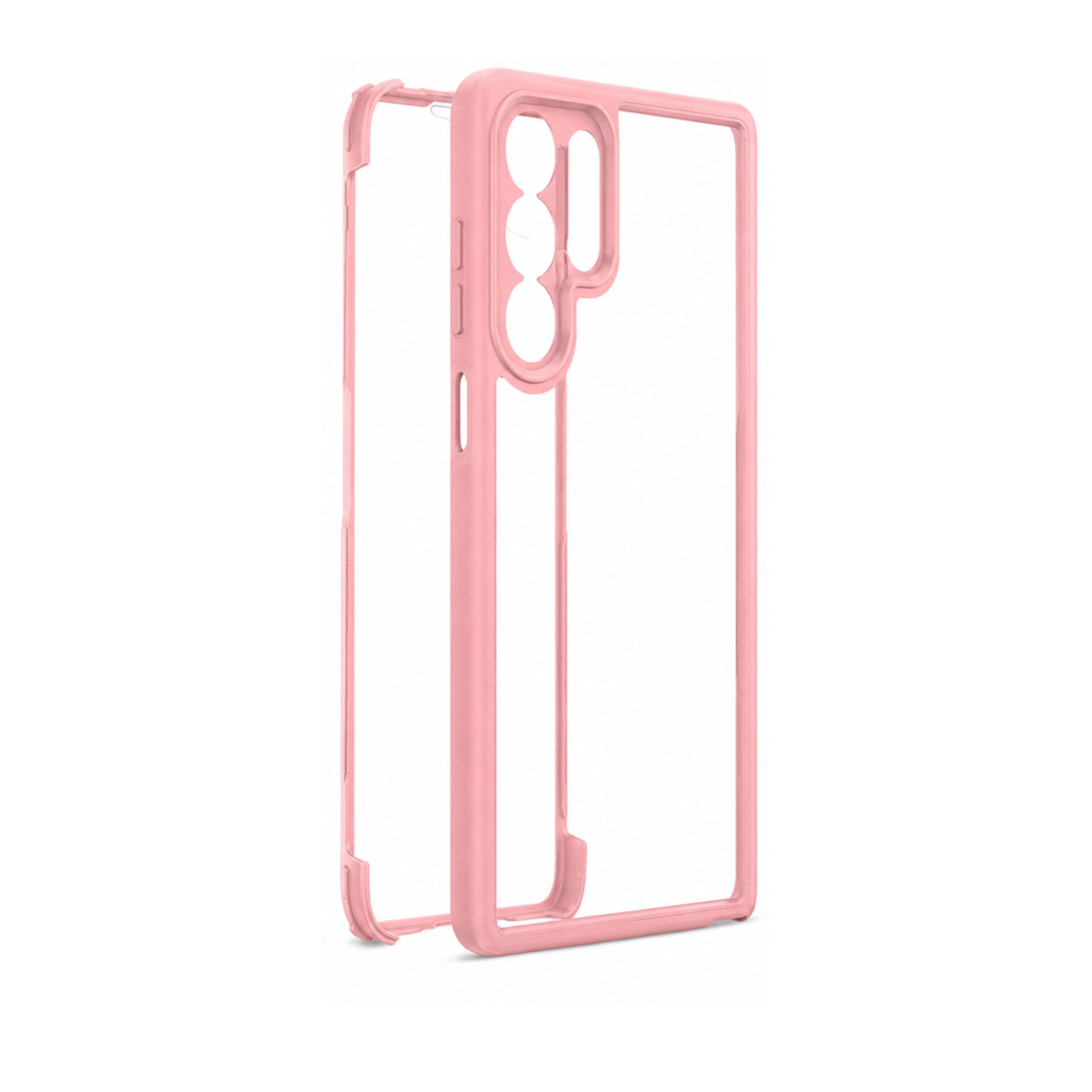 Husa Max Defence pentru Samsung Galaxy S22 Ultra, Bumper Roz, Fata Dubla Transparenta, Protectie Antisoc Full 360 ( fata, spate, margini ), Flippy