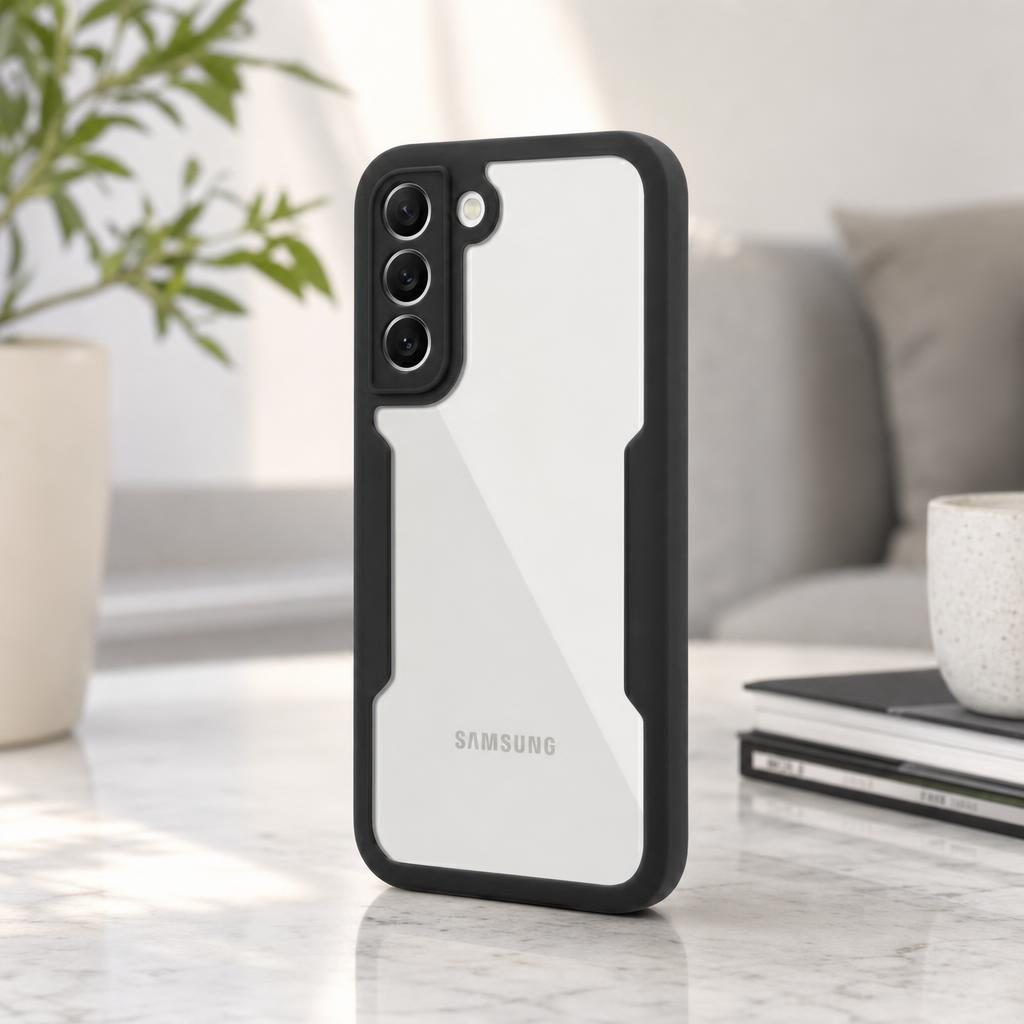 Husa Max Defence pentru Samsung Galaxy S22, Bumper Negru, Fata Dubla Transparenta, Protectie Antisoc Full 360 ( fata, spate, margini ), Flippy