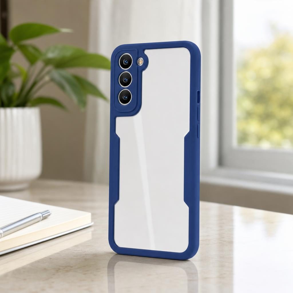 Husa Max Defence pentru Samsung Galaxy S22 Plus, Bumper Albastru, Fata Dubla Transparenta, Protectie Antisoc Full 360 ( fata, spate, margini ), Flippy