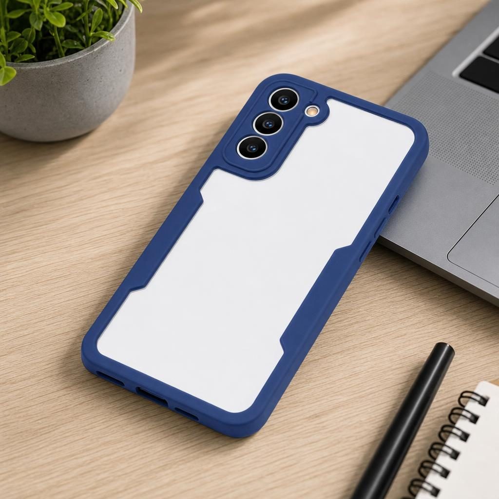 Husa Max Defence pentru Samsung Galaxy S22 Plus, Bumper Albastru, Fata Dubla Transparenta, Protectie Antisoc Full 360 ( fata, spate, margini ), Flippy