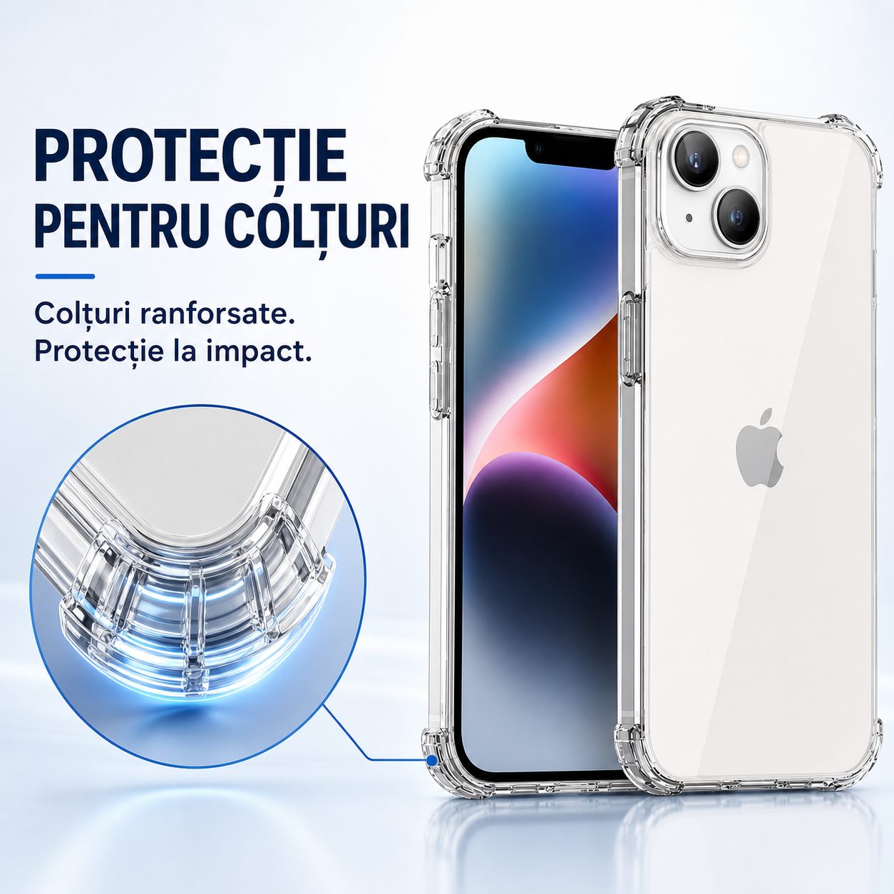Detaliu protectie colturi husa iPhone 14 Plus