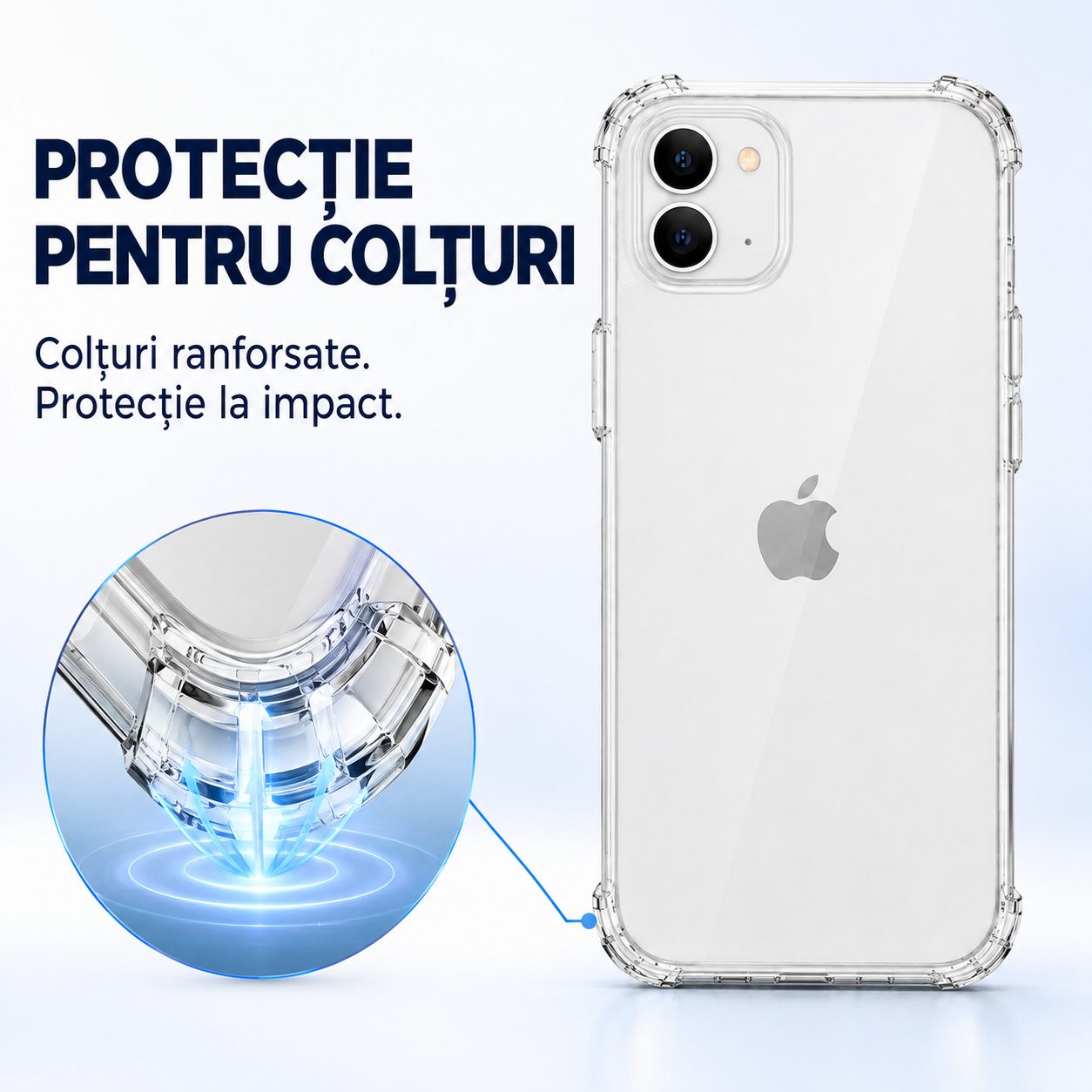 Detaliu design transparent husă iPhone 12