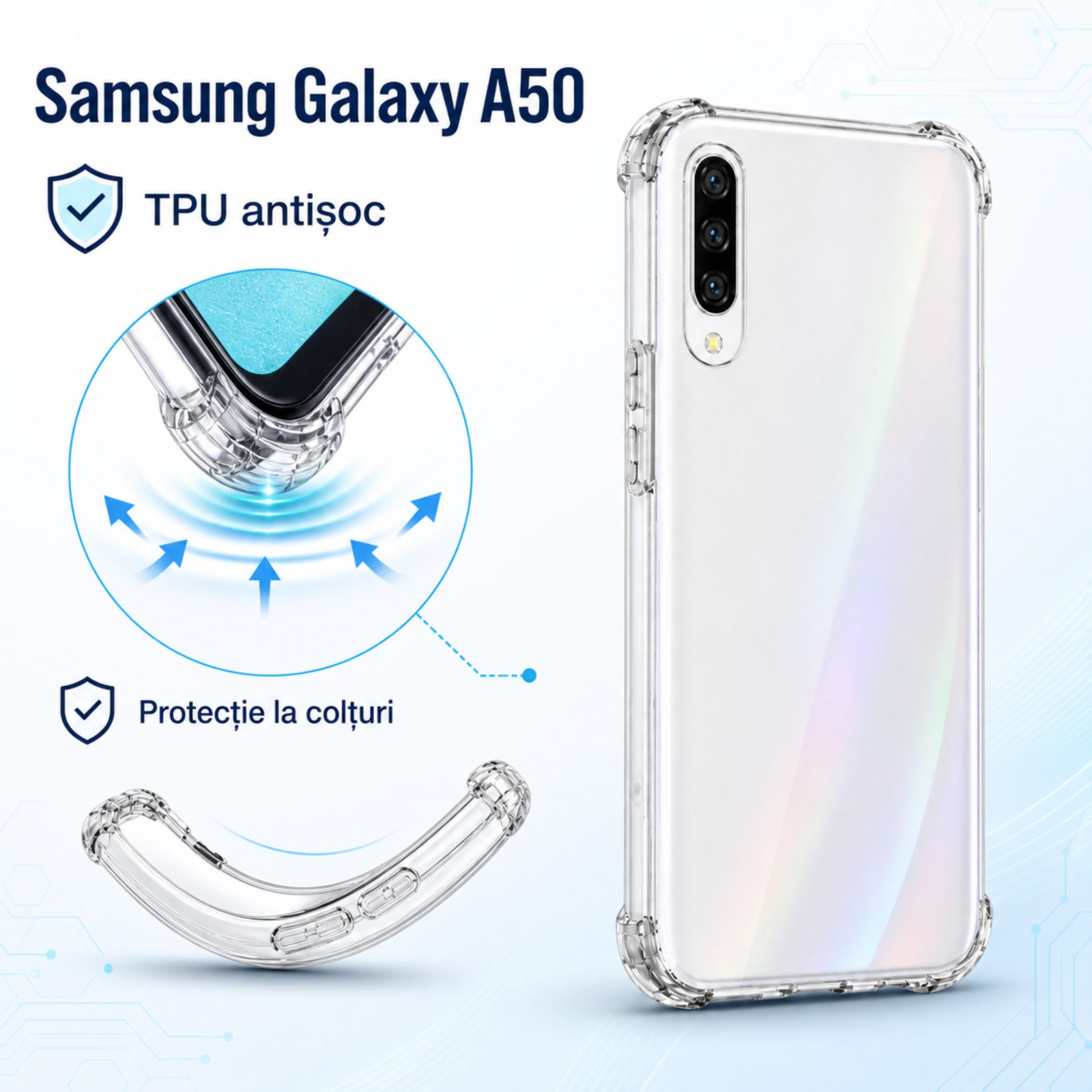 Detaliu protecție colturi husa Samsung A50