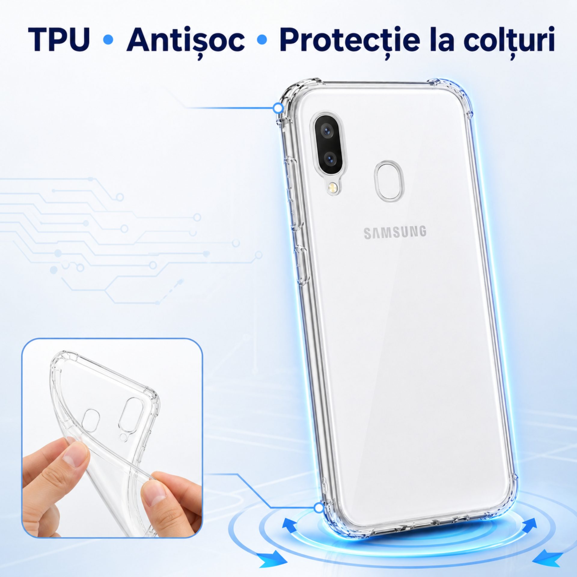 Detaliu husa TPU Samsung A20e cu protectie colturi