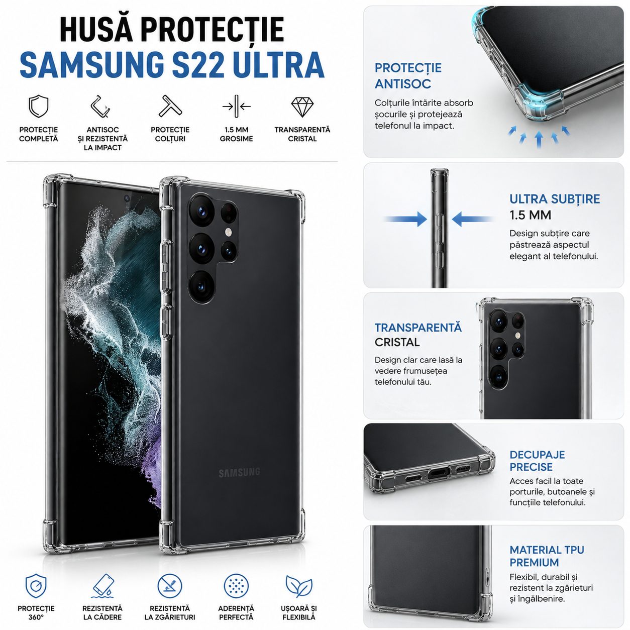 Detaliu protecție colturi Samsung S22 Ultra