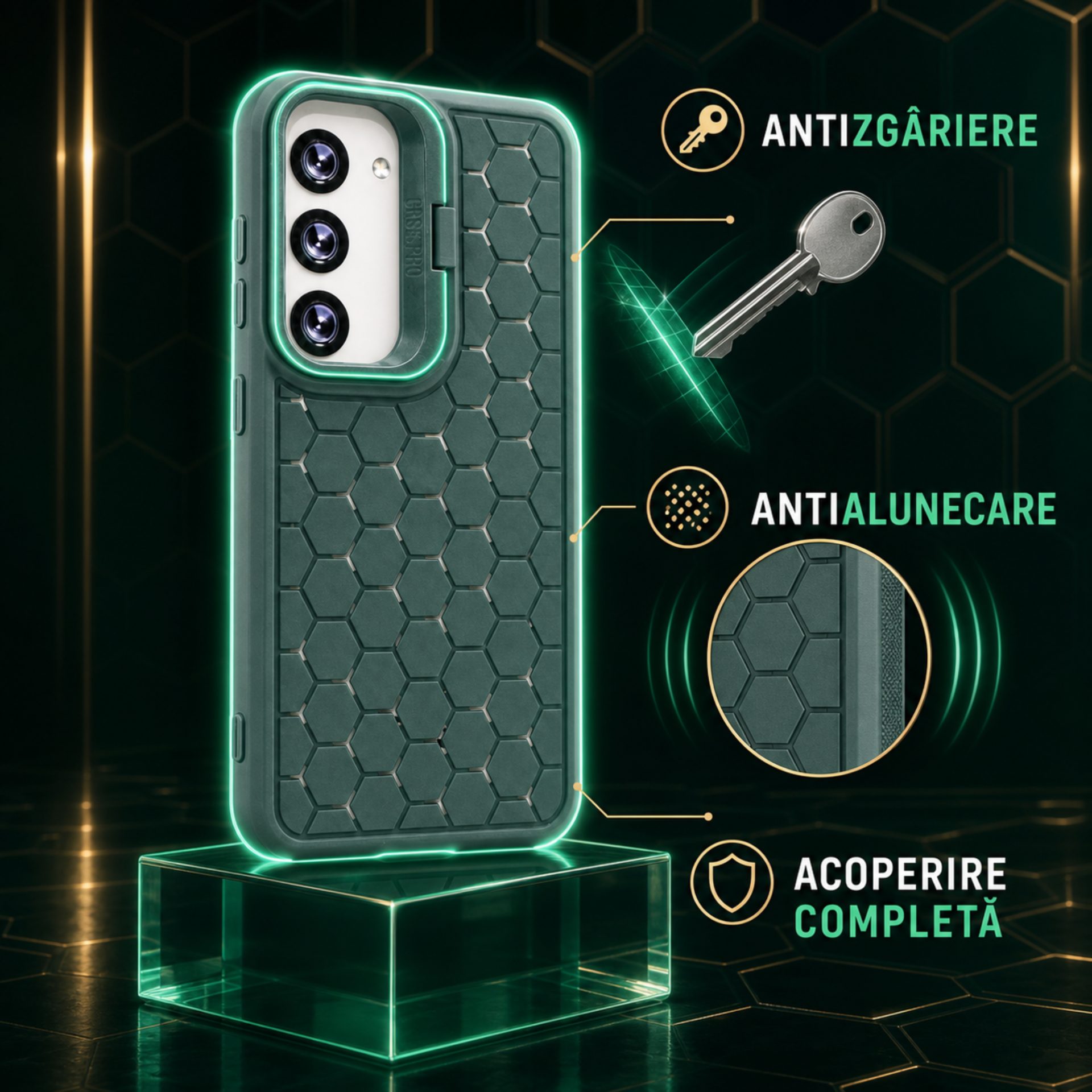Detaliu textură hexagonală și inel Flippy S23