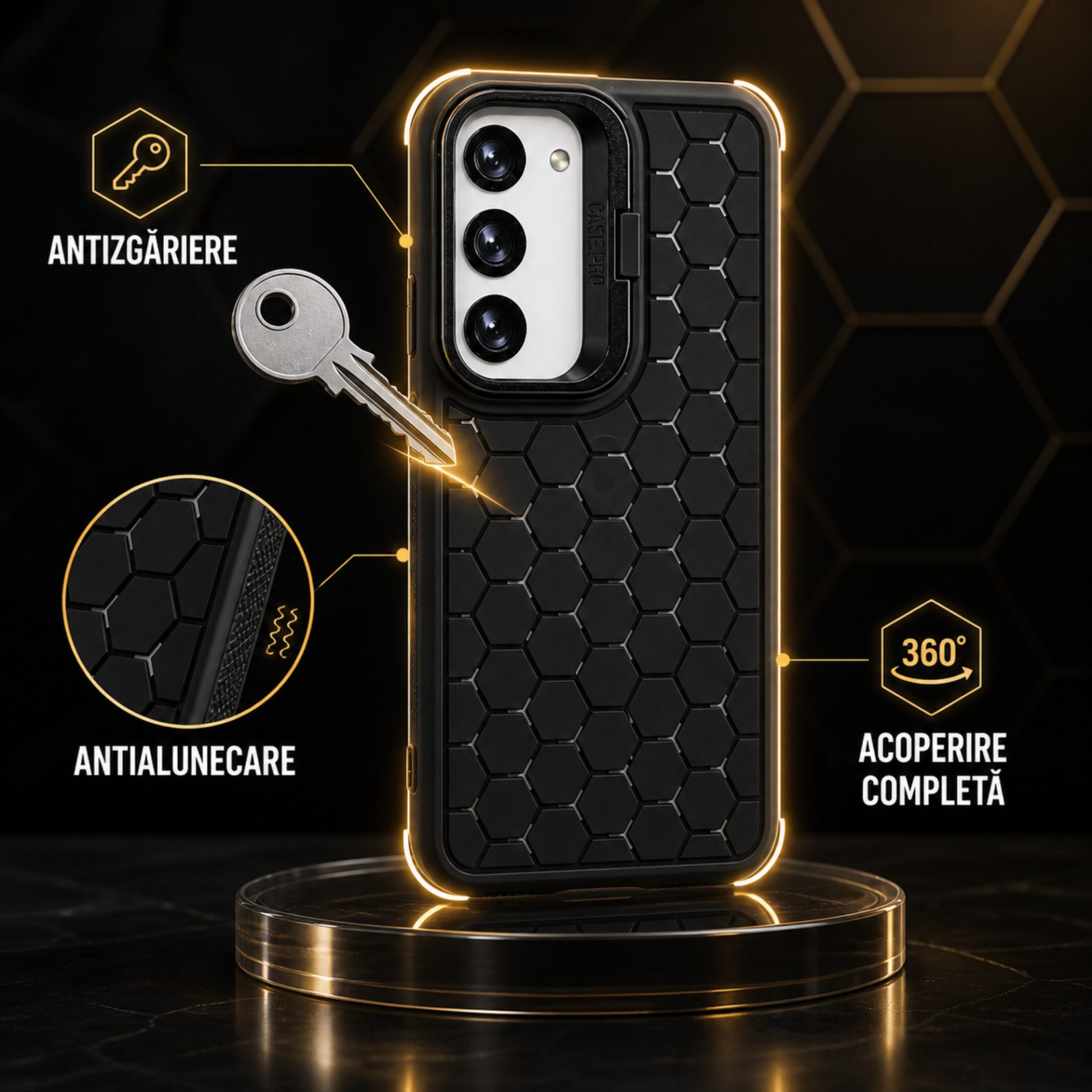 Detaliu capac glisant și design 3D Cube al husei Flippy