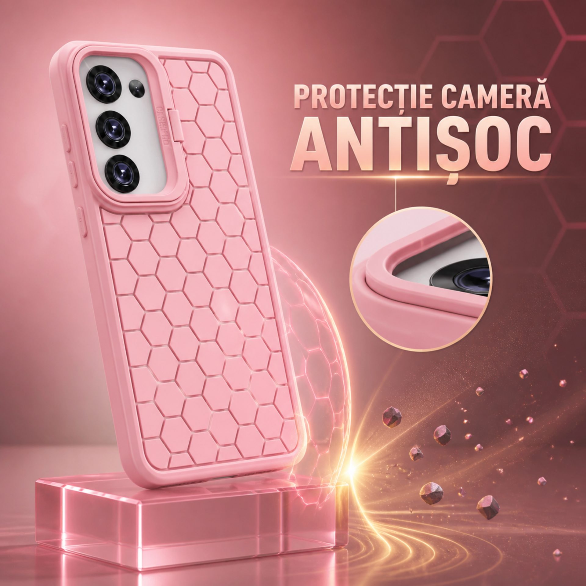 Detaliu capac glisant și design hexagonal