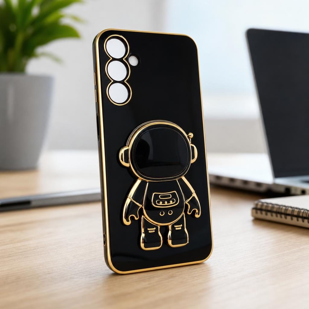 Husa de Protectie 2 in 1, Flippy, Husa de Protectie pentru Samsung Galaxy A15/A15 5G, Model Astronaut cu Suport, din TPU, Negru