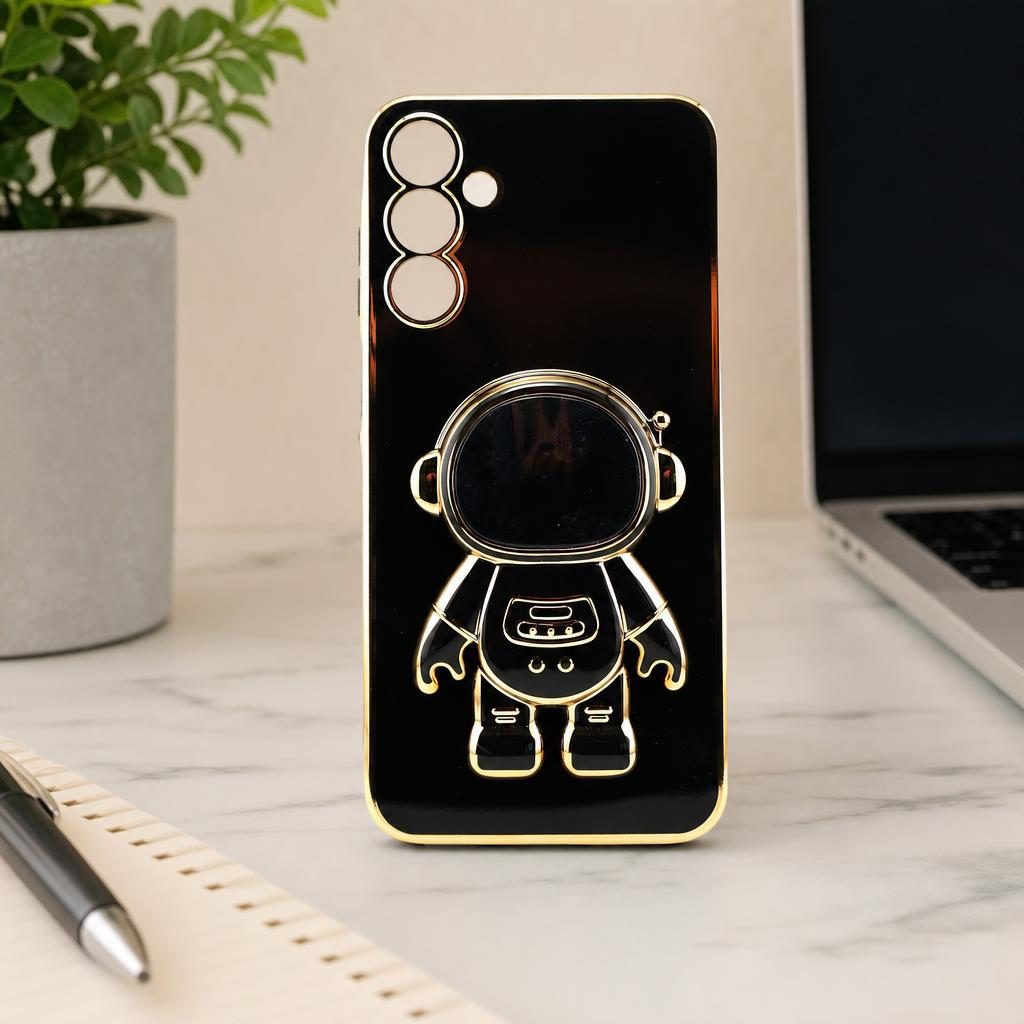 Husa de Protectie 2 in 1, Flippy, Husa de Protectie pentru Samsung Galaxy A15/A15 5G, Model Astronaut cu Suport, din TPU, Negru