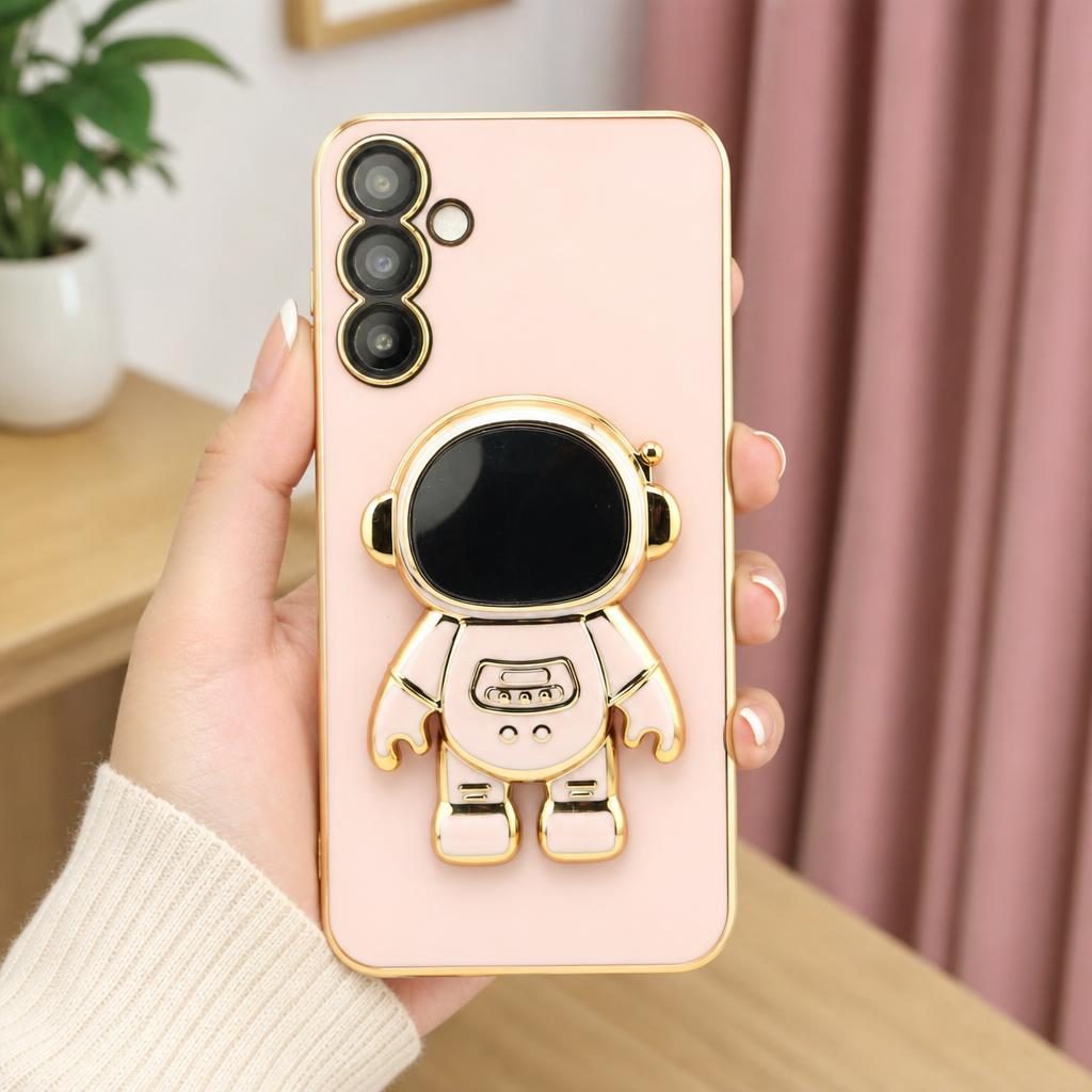 Husa de Protectie 2 in 1, Flippy, Husa de Protectie pentru Samsung Galaxy A15/A15 5G, Model Astronaut cu Suport, din TPU, Roz