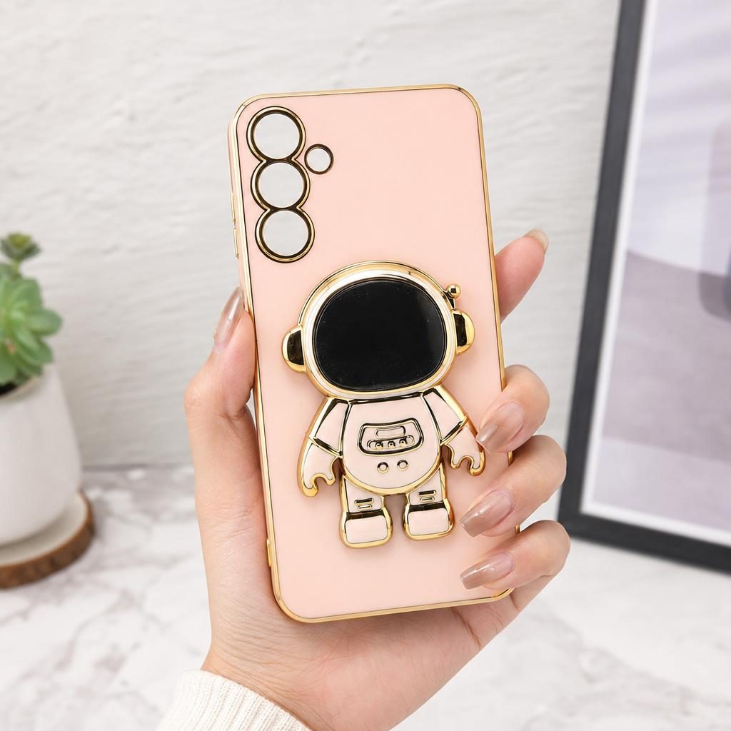 Husa de Protectie 2 in 1, Flippy, Husa de Protectie pentru Samsung Galaxy A15/A15 5G, Model Astronaut cu Suport, din TPU, Roz