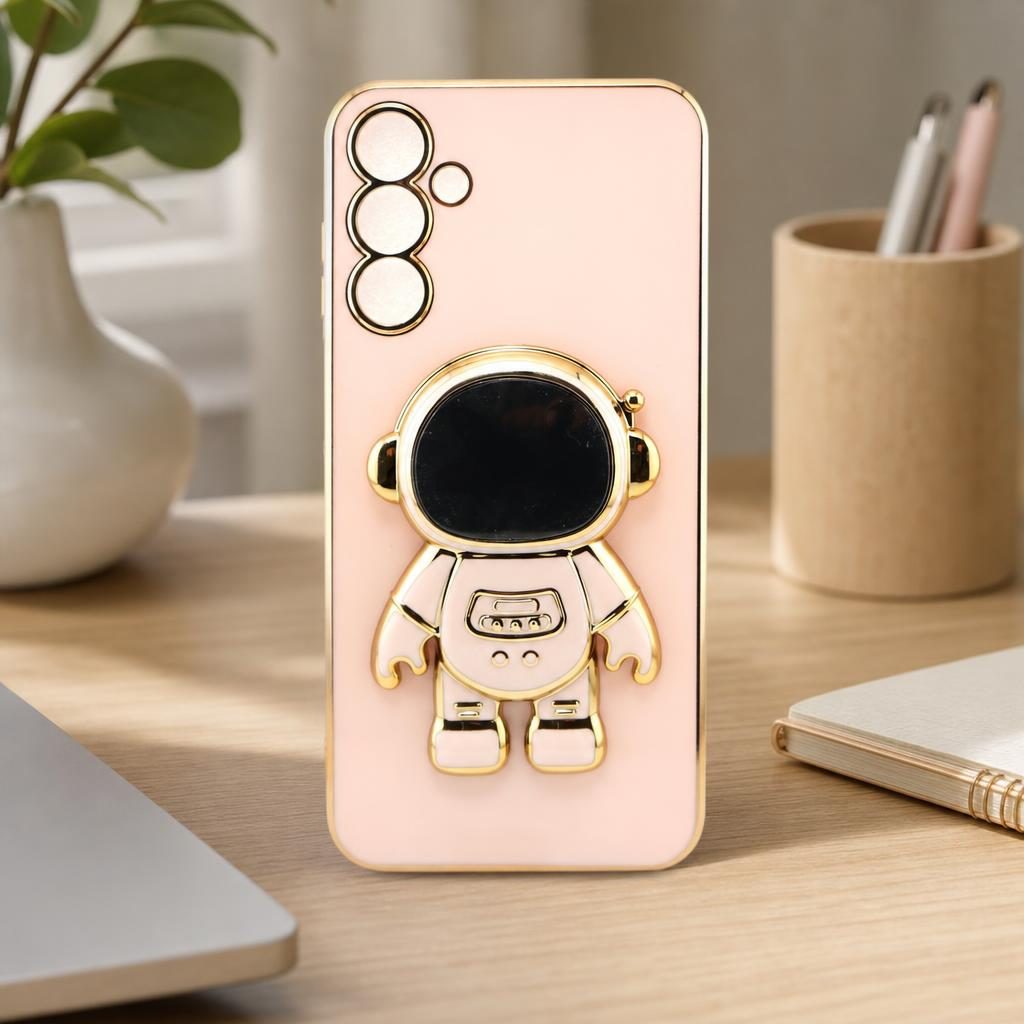 Husa de Protectie 2 in 1, Flippy, Husa de Protectie pentru Samsung Galaxy A15/A15 5G, Model Astronaut cu Suport, din TPU, Roz