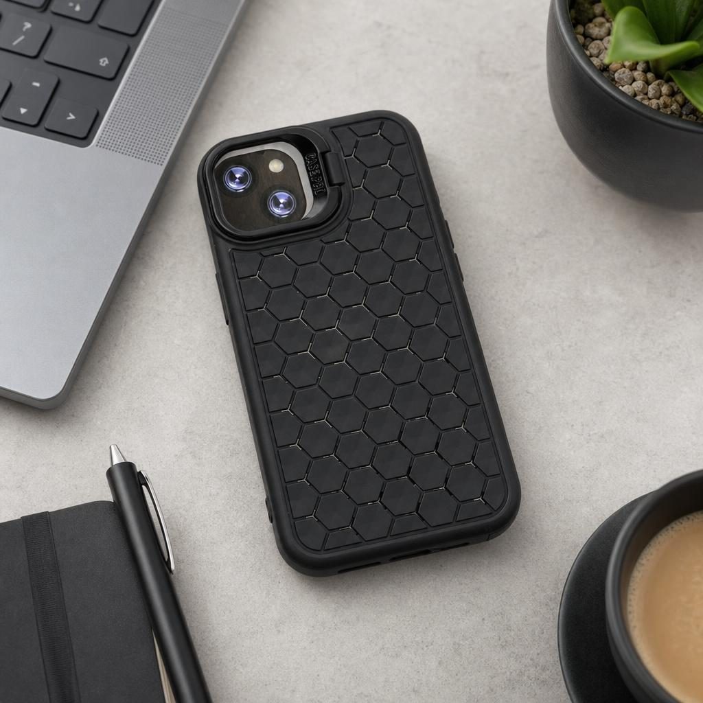 Husa de Protectie TPU, Flippy, pentru Apple iPhone 15, 3D Cube, cu Inel, Protectie Camera, Antisoc, Antizgariere, Antialunecare, Acoperire Completa, Negru