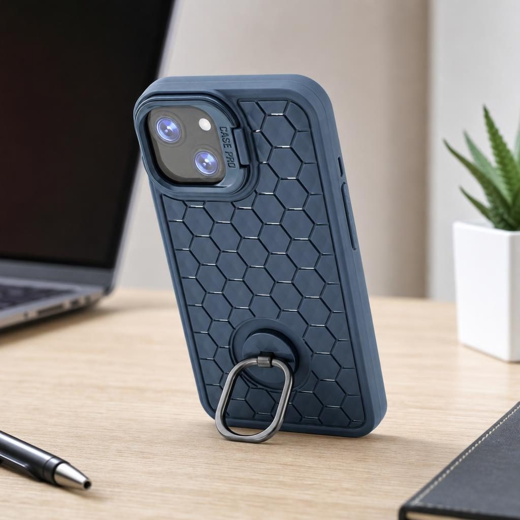 Husa de Protectie TPU, Flippy, pentru Apple iPhone 15, 3D Cube, cu Inel, Protectie Camera, Antisoc, Antizgariere, Antialunecare, Acoperire Completa, Albastru