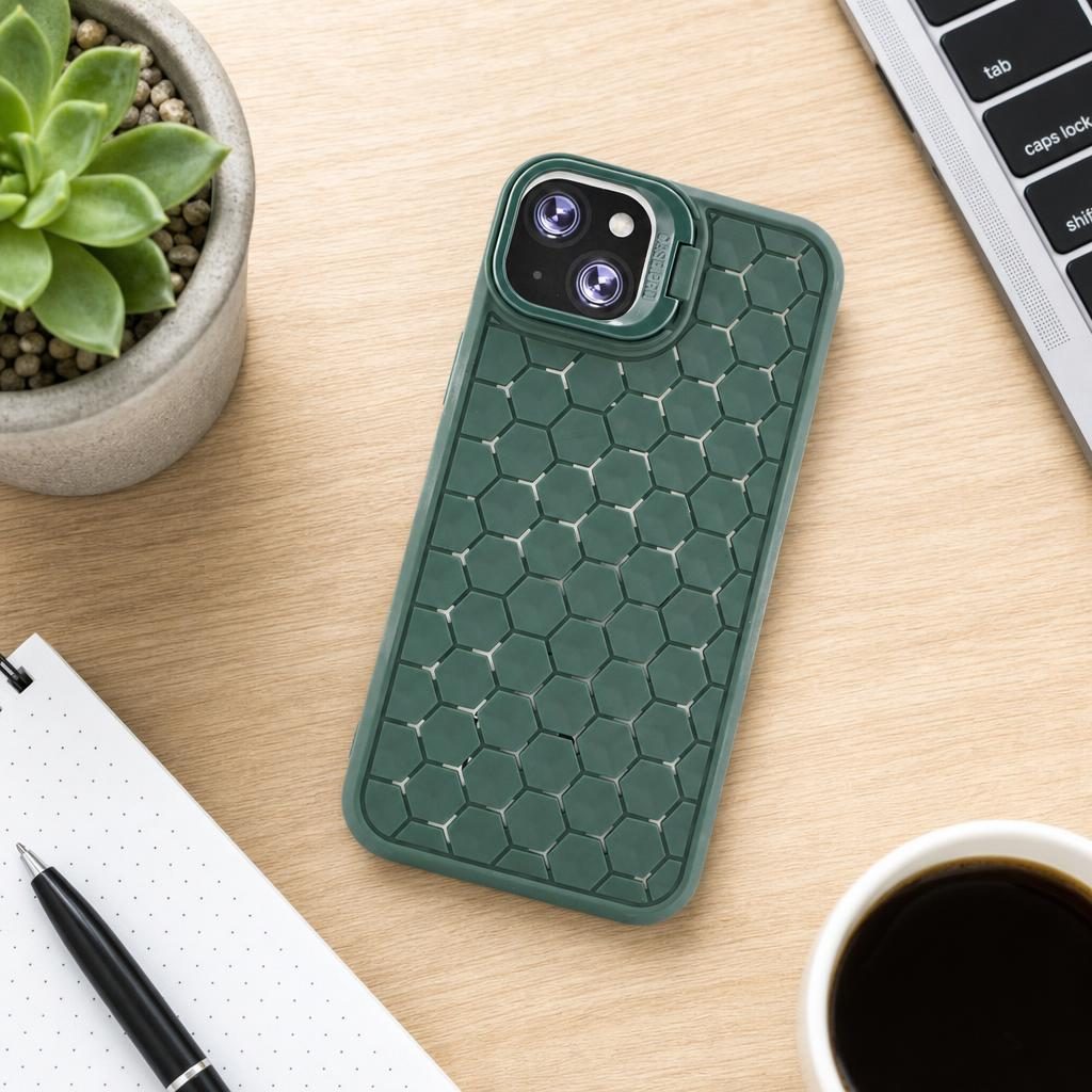 Husa de Protectie TPU, Flippy, pentru Apple iPhone 15 Plus, 3D Cube, cu Inel, Protectie Camera, Antisoc, Antizgariere, Antialunecare, Acoperire Completa, Verde
