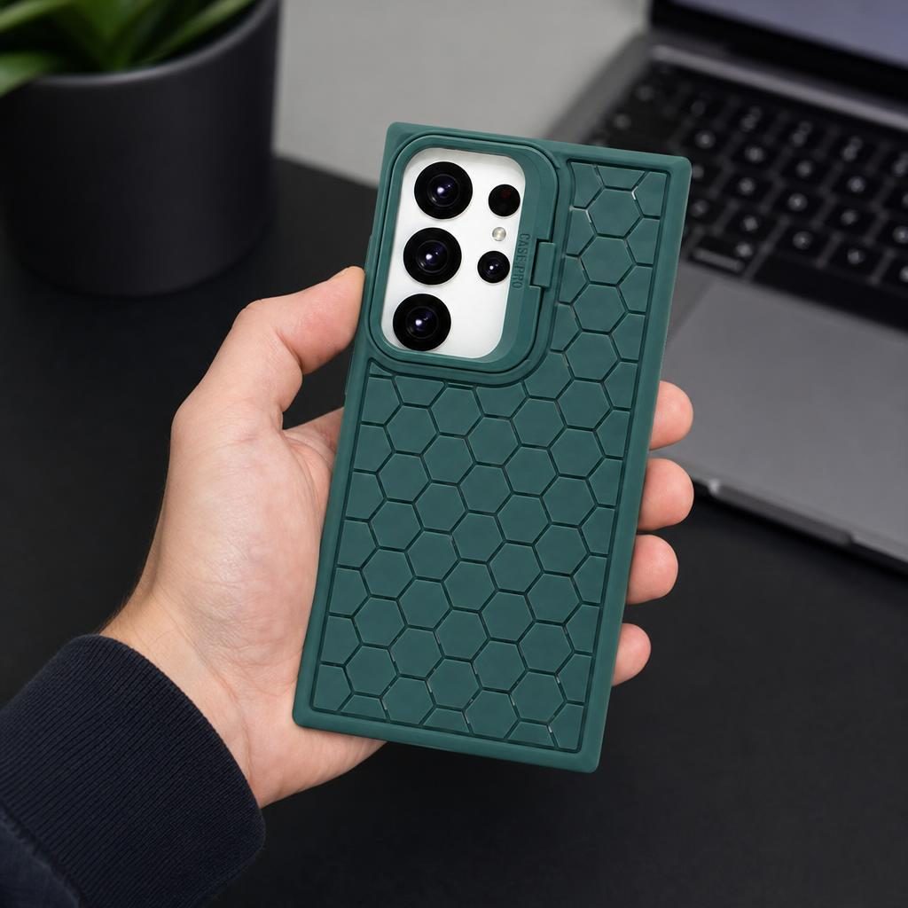 Husa de Protectie TPU, Flippy, pentru Samsung Galaxy S24 Ultra, 3D Cube, cu Inel, Protectie Camera, Antisoc, Antizgariere, Antialunecare, Acoperire Completa, Verde