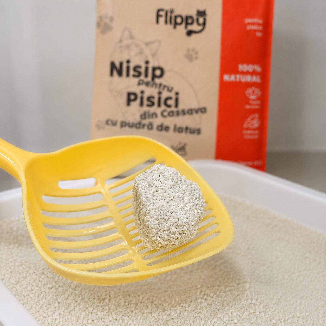 Nisip pentru Pisici din Cassava cu Pudra de Lotus, , 100% Natural, Fara Parfum si Fara Praf, Formeaza Bulgari Fermi, 2.5 kg, 6 L, Portocaliu 4