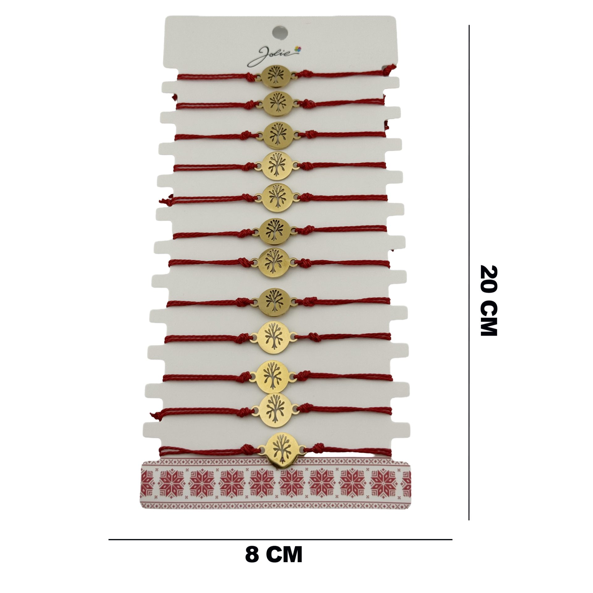 Bratara Martisor pentru Dama, Jolie, Model Copac, Set 12 bucati, Pandativ din Inox Auriu, Snur Ajustabil Impletit, Rosu 2