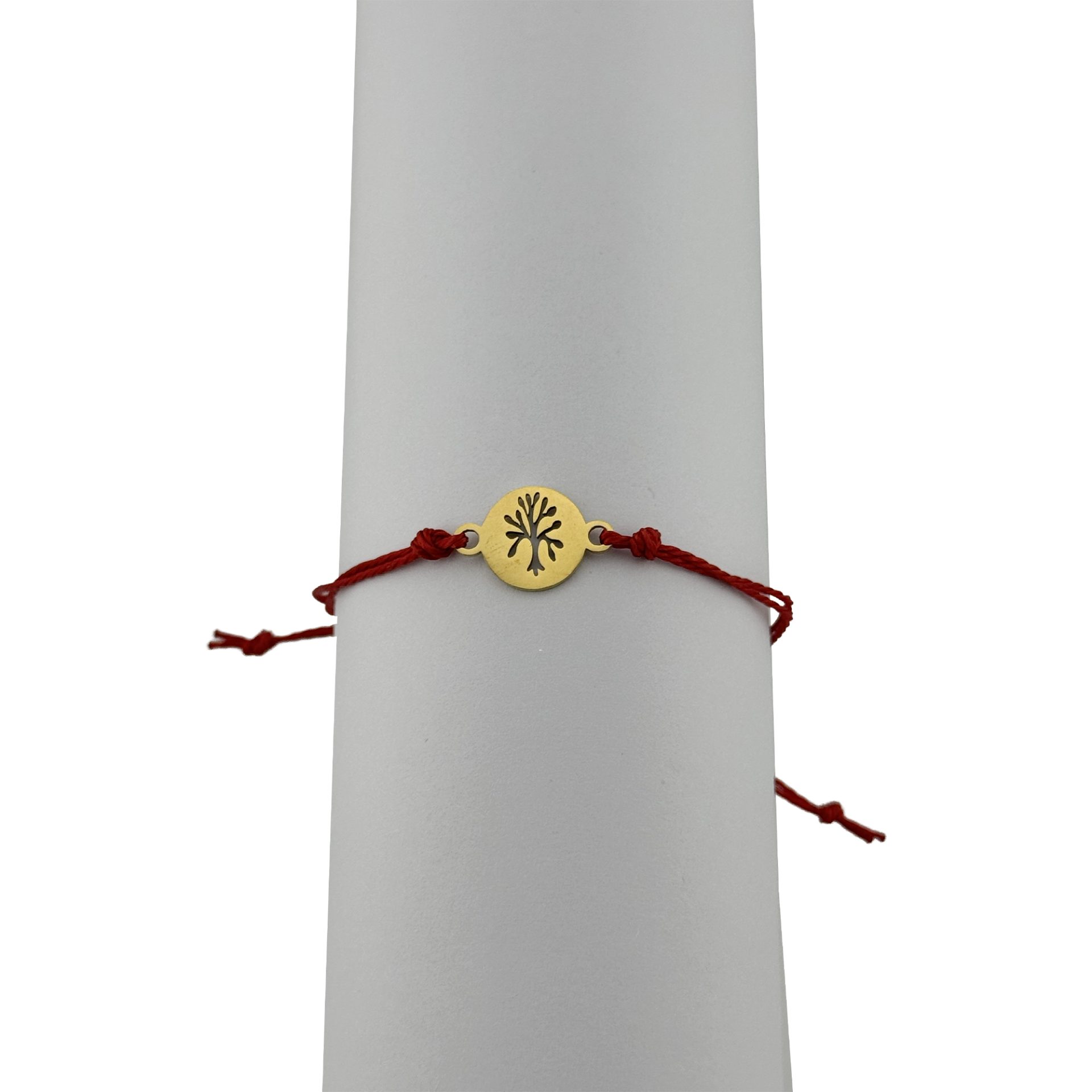 Bratara Martisor pentru Dama, Jolie, Model Copac, Set 12 bucati, Pandativ din Inox Auriu, Snur Ajustabil Impletit, Rosu 3