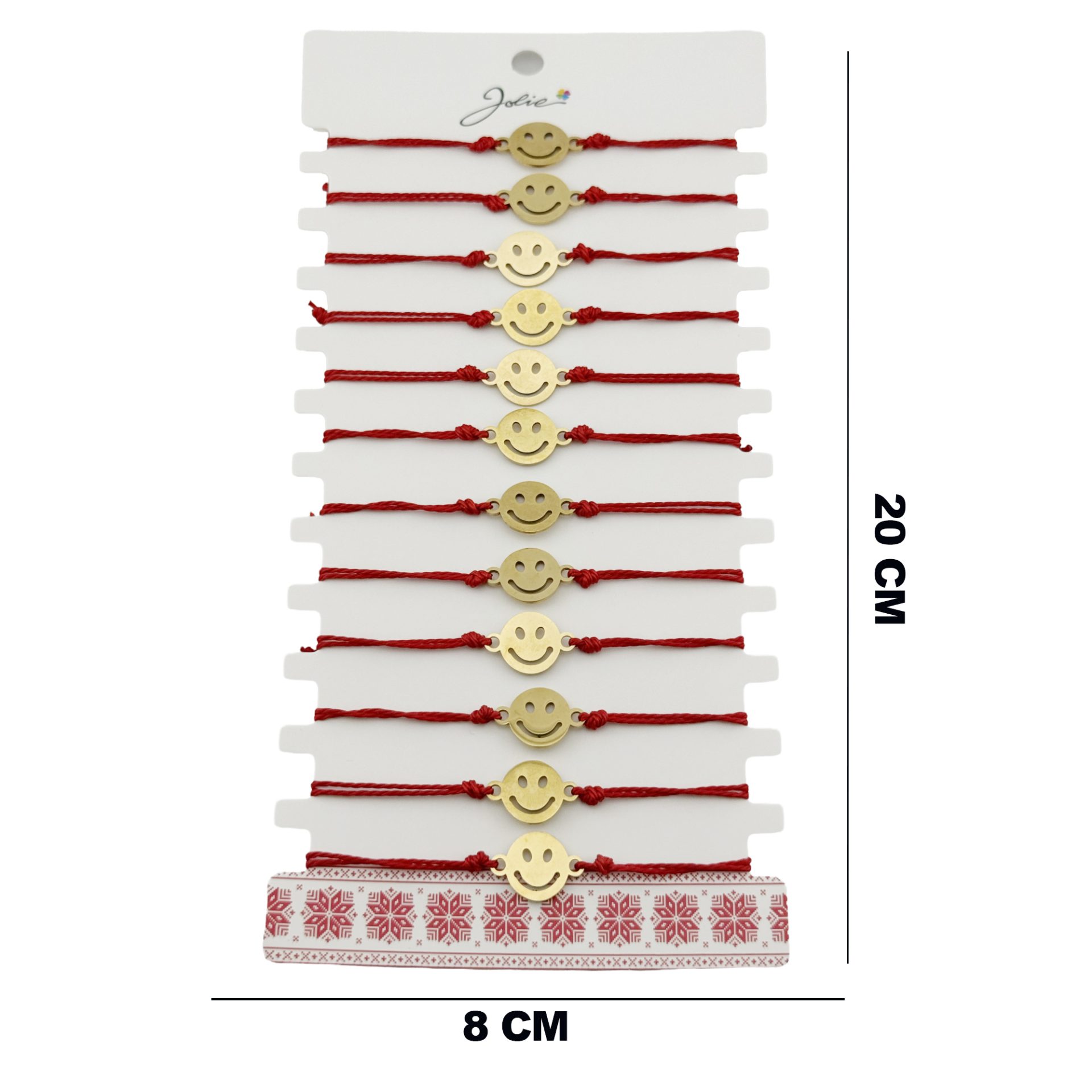 Bratara Martisor pentru Dama, Jolie, Model Smiley, Set 12 bucati, Pandativ din Inox Auriu, Snur Ajustabil Impletit, Rosu 2