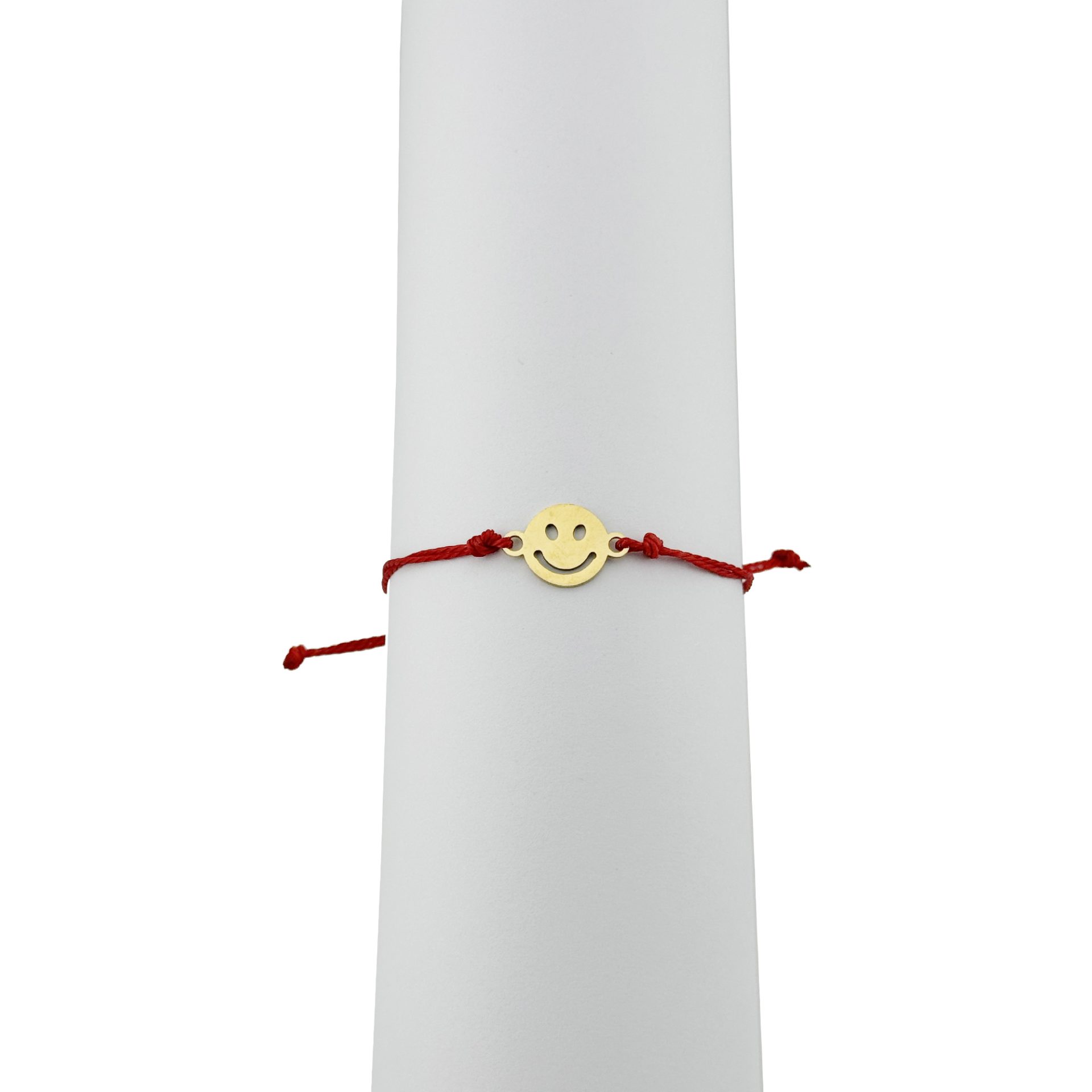 Bratara Martisor pentru Dama, Jolie, Model Smiley, Set 12 bucati, Pandativ din Inox Auriu, Snur Ajustabil Impletit, Rosu 3