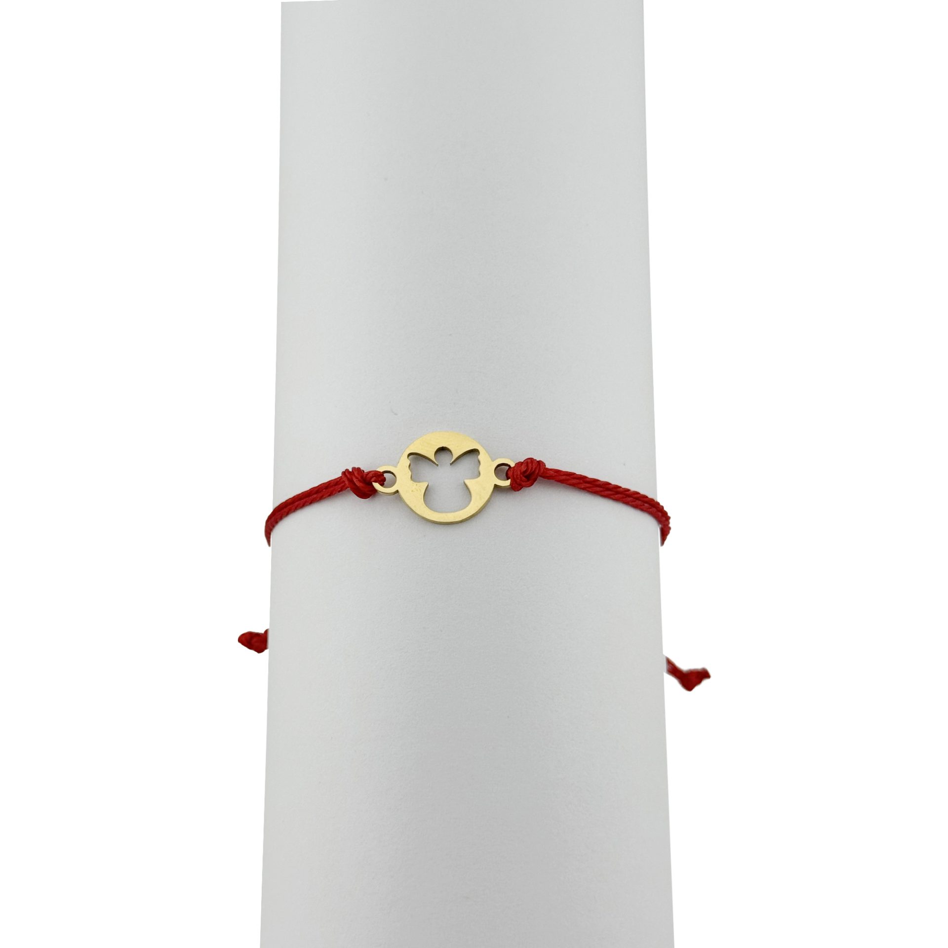 Bratara Martisor pentru Dama, Jolie, Model Inger, Set 12 bucati, Pandativ din Inox Auriu, Snur Ajustabil Impletit, Rosu 3