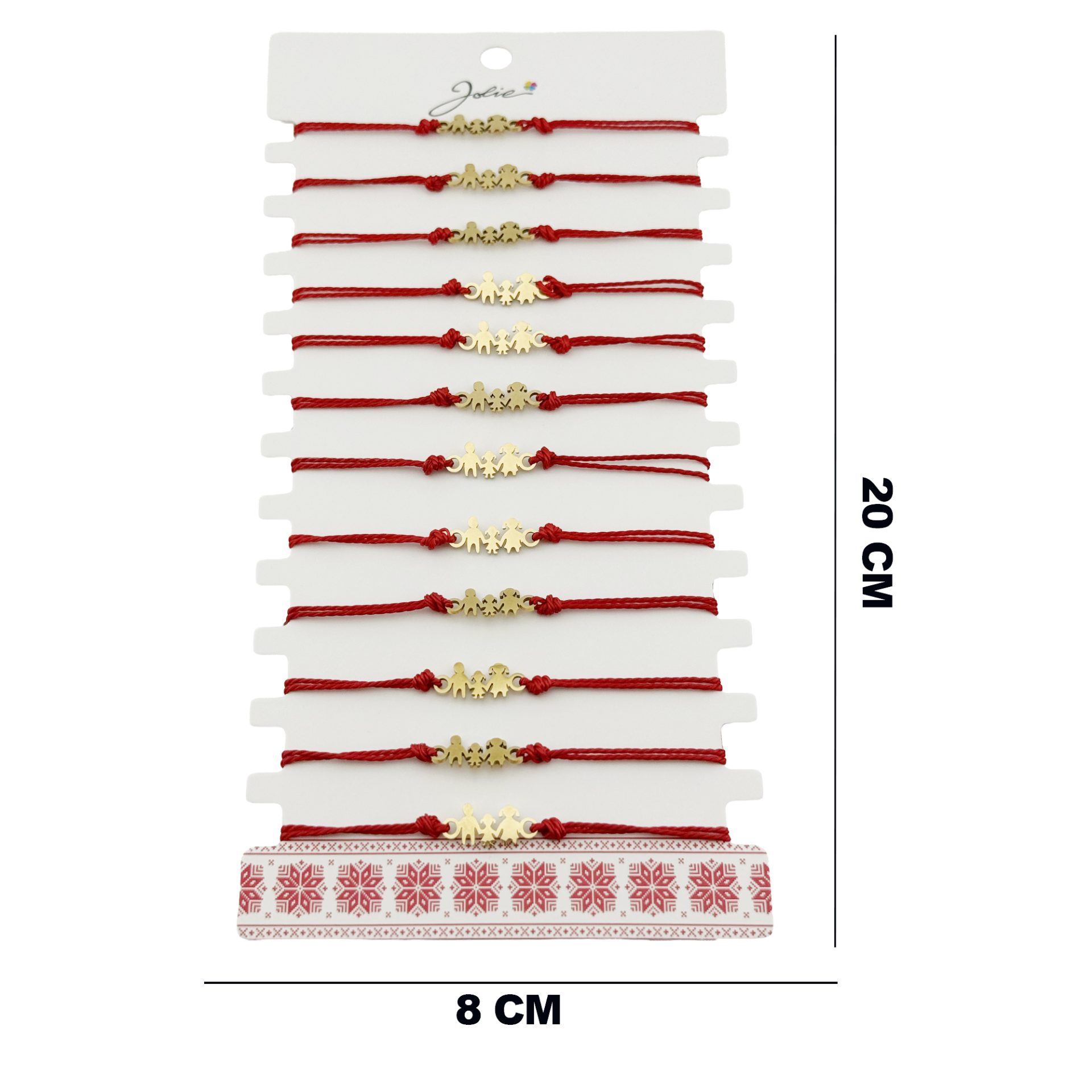 Bratara Martisor pentru Dama, Jolie, Model Familie, Set 12 bucati, Pandativ din Inox Auriu, Snur Ajustabil Impletit, Rosu 2