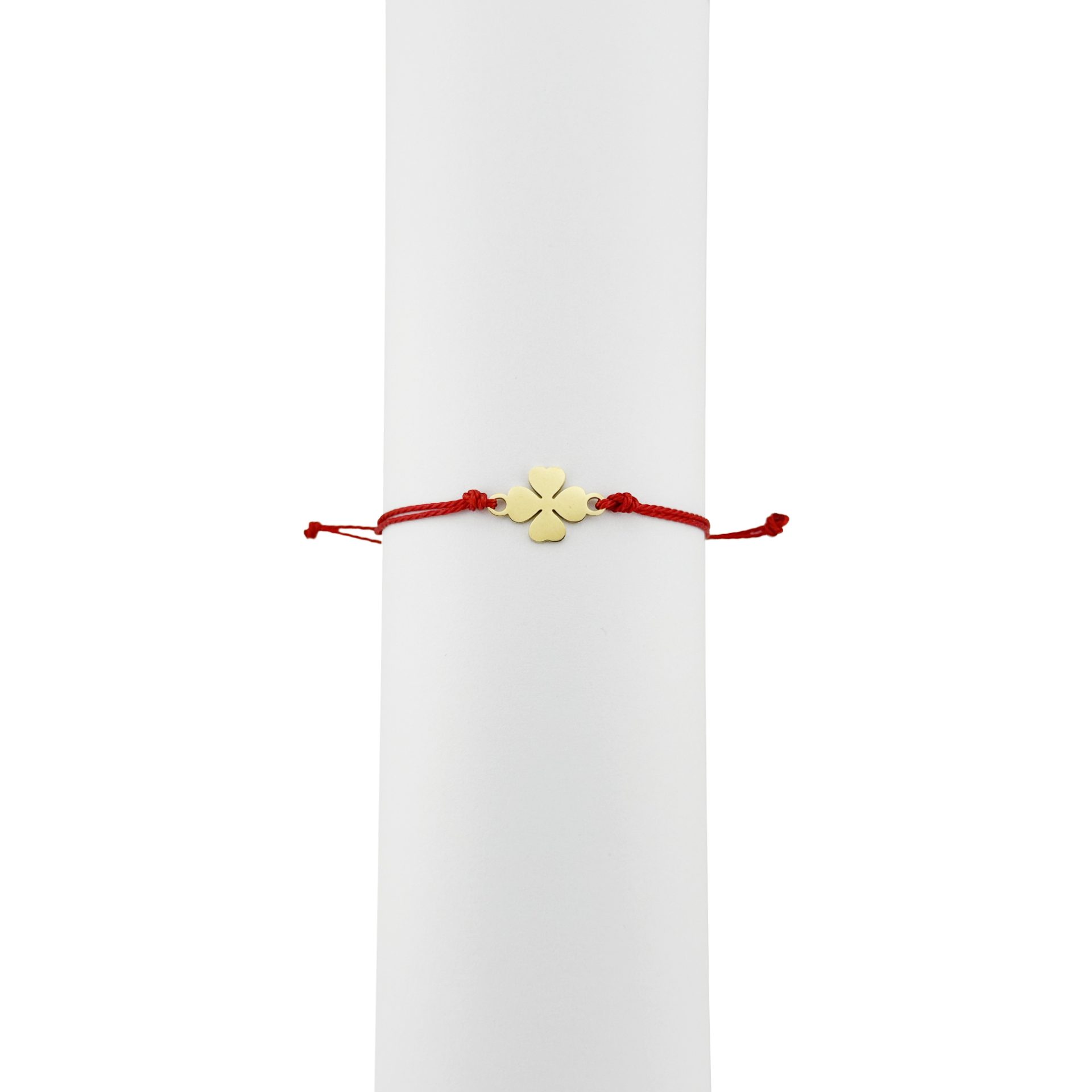 Bratara Martisor pentru Dama, Jolie, Model Trifoi, Set 12 bucati, Pandativ din Inox Auriu, Snur Ajustabil Impletit, Rosu 3