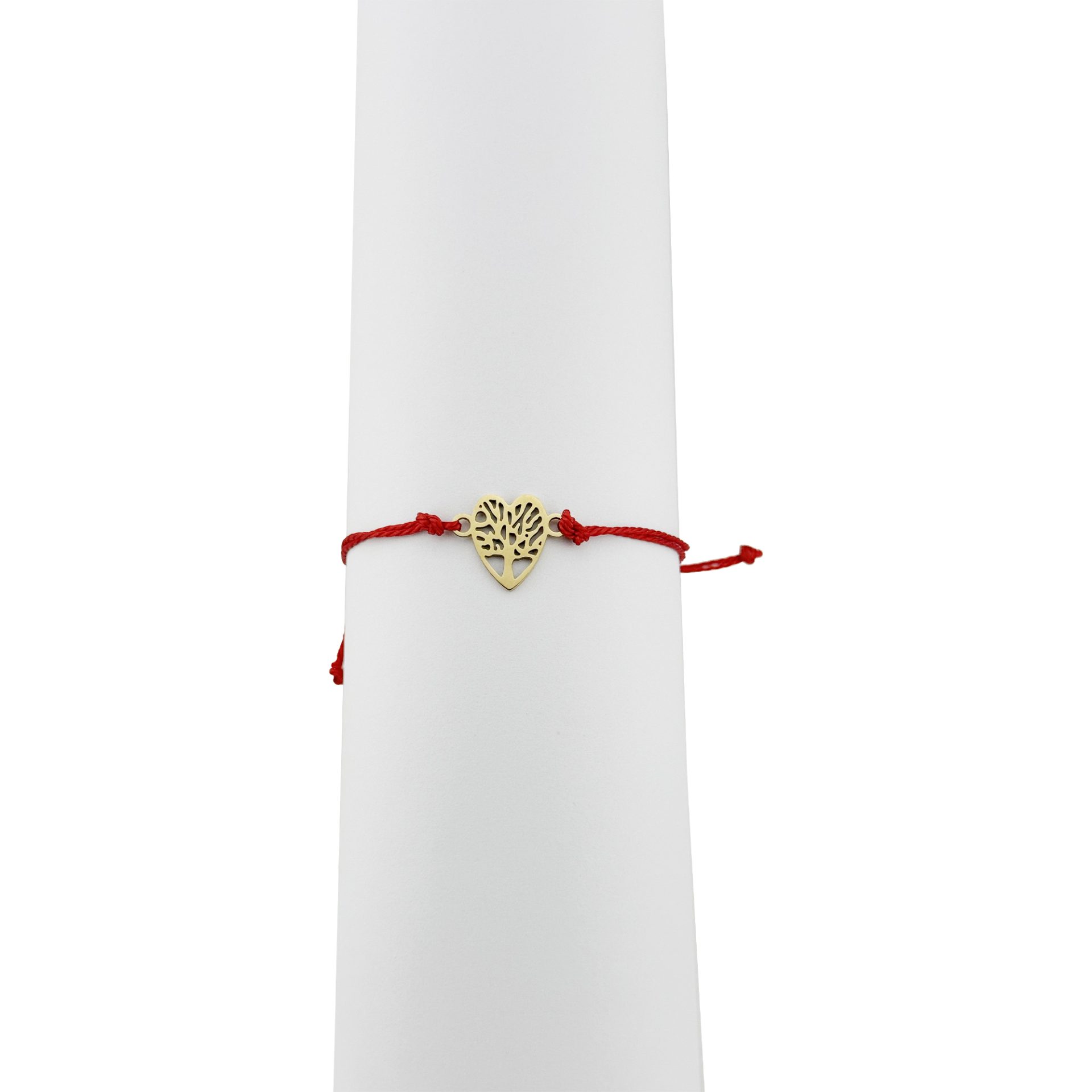 Bratara Martisor pentru Dama, Jolie, Model Copac in Inima, Set 12 bucati, Pandativ din Inox Auriu, Snur Ajustabil Impletit, Rosu 3