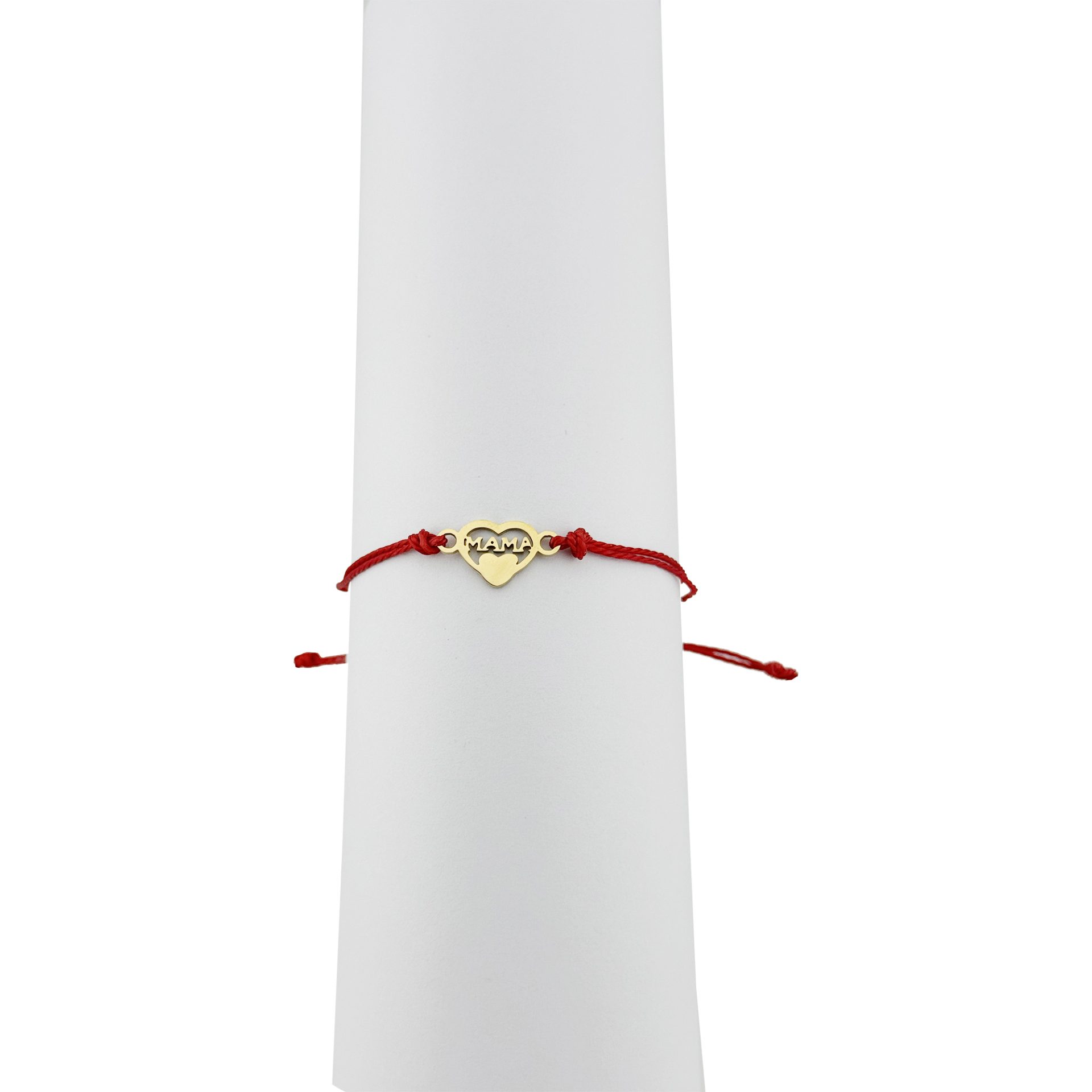 Bratara Martisor pentru Dama, Jolie, Model Inima Mama, Set 12 bucati, Pandativ din Inox Auriu, Snur Ajustabil Impletit, Rosu 3