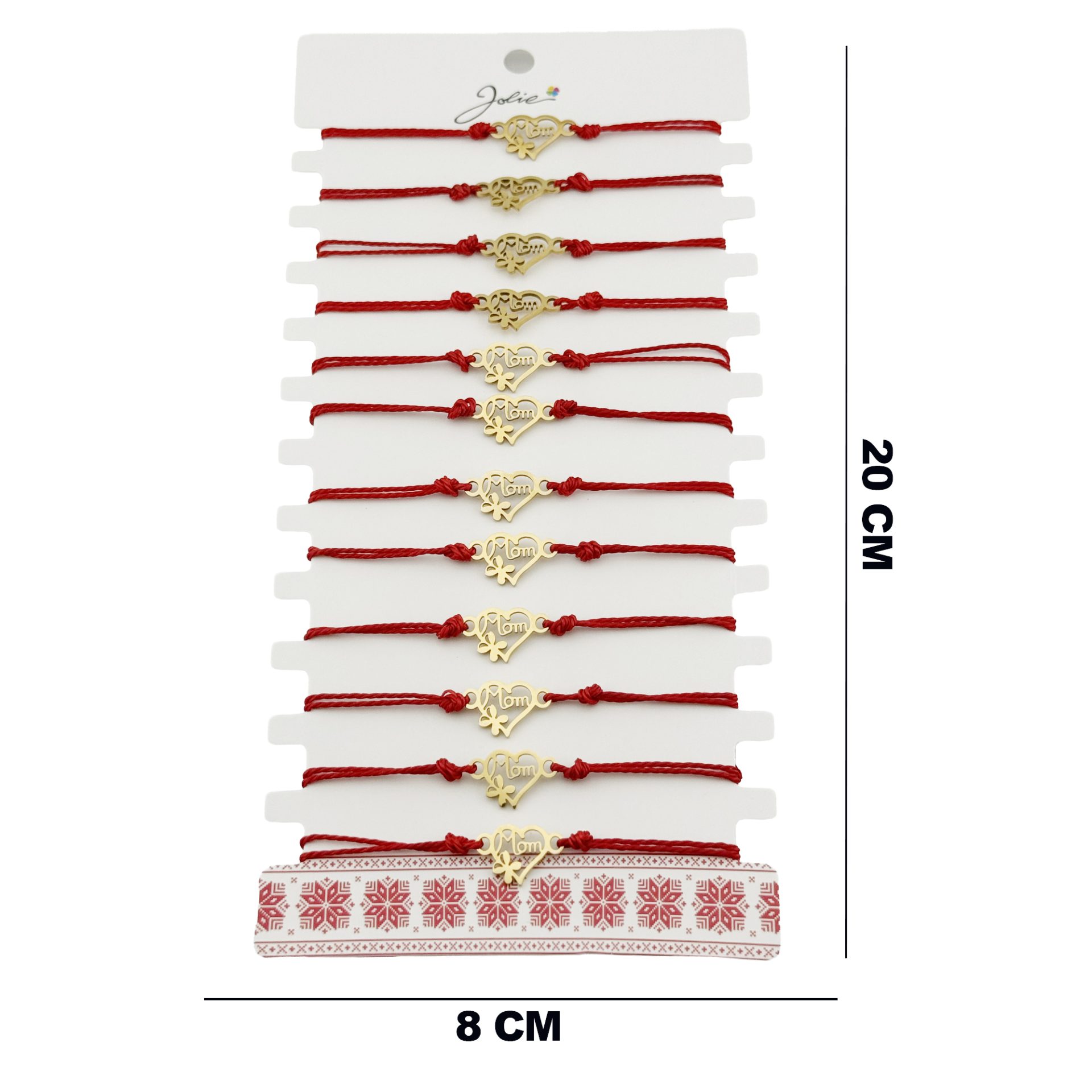 Bratara Martisor pentru Dama, Jolie, Model Inima Mama si Trifoi, Set 12 bucati, Pandativ din Inox Auriu, Snur Ajustabil Impletit, Rosu 2