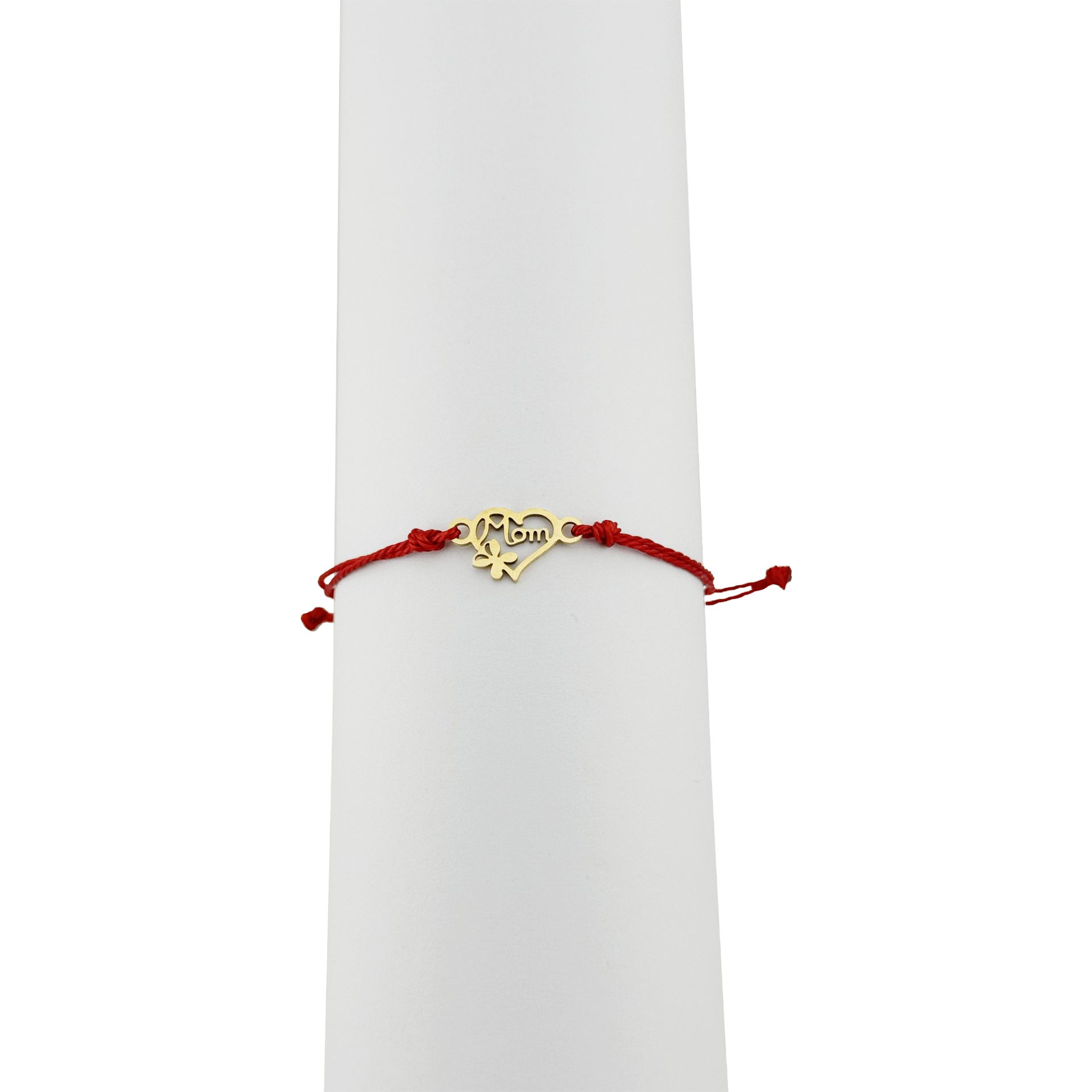 Bratara Martisor pentru Dama, Jolie, Model Inima Mama si Trifoi, Set 12 bucati, Pandativ din Inox Auriu, Snur Ajustabil Impletit, Rosu 3