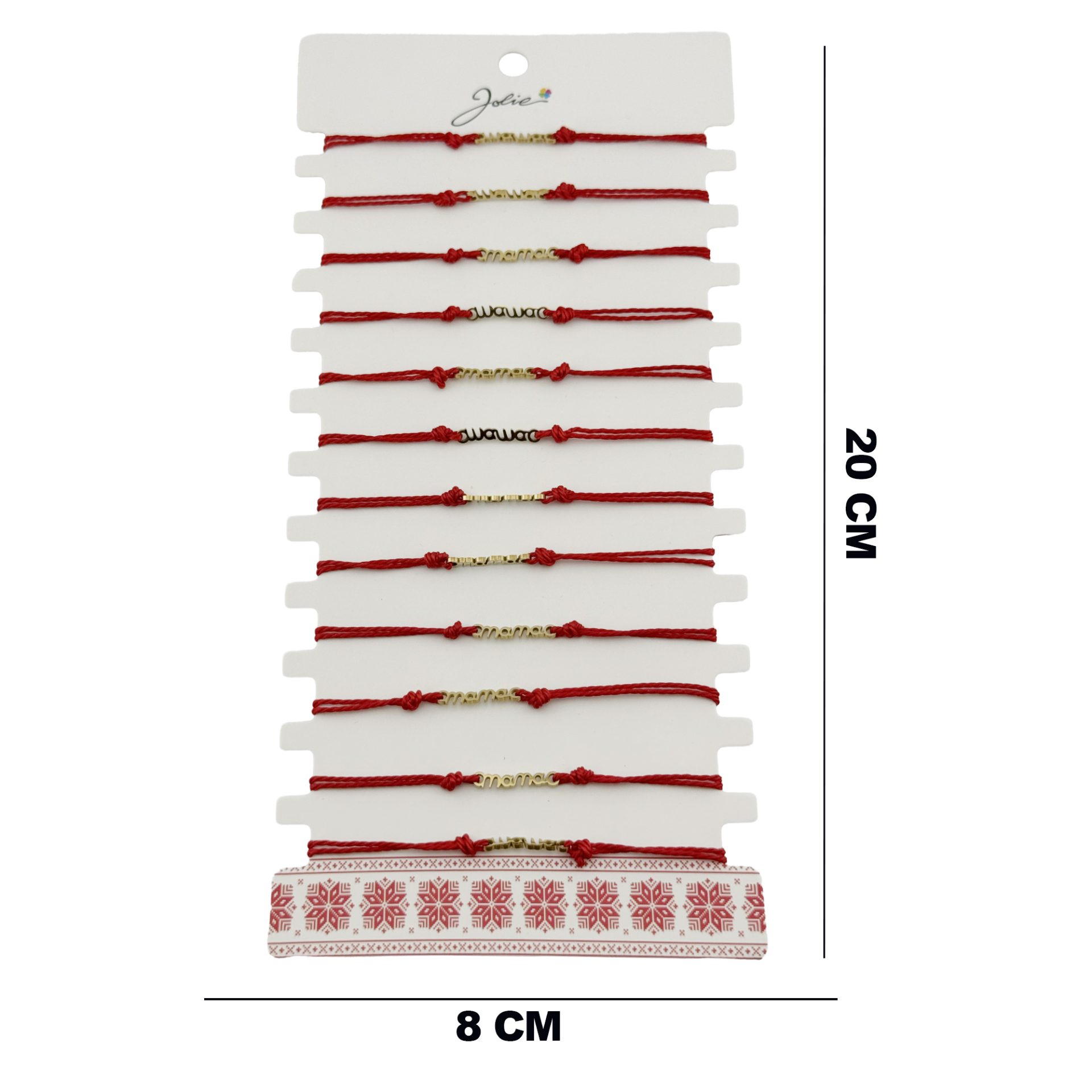 Bratara Martisor pentru Dama, Jolie, Model Mama, Set 12 bucati, Pandativ din Inox Auriu, Snur Ajustabil Impletit, Rosu 2