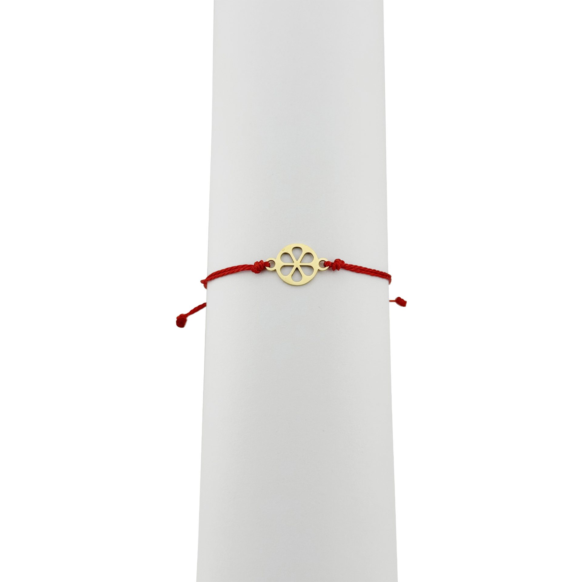 Bratara Martisor pentru Dama, Jolie, Model Floare, Set 12 bucati, Pandativ din Inox Auriu, Snur Ajustabil Impletit, Rosu 3
