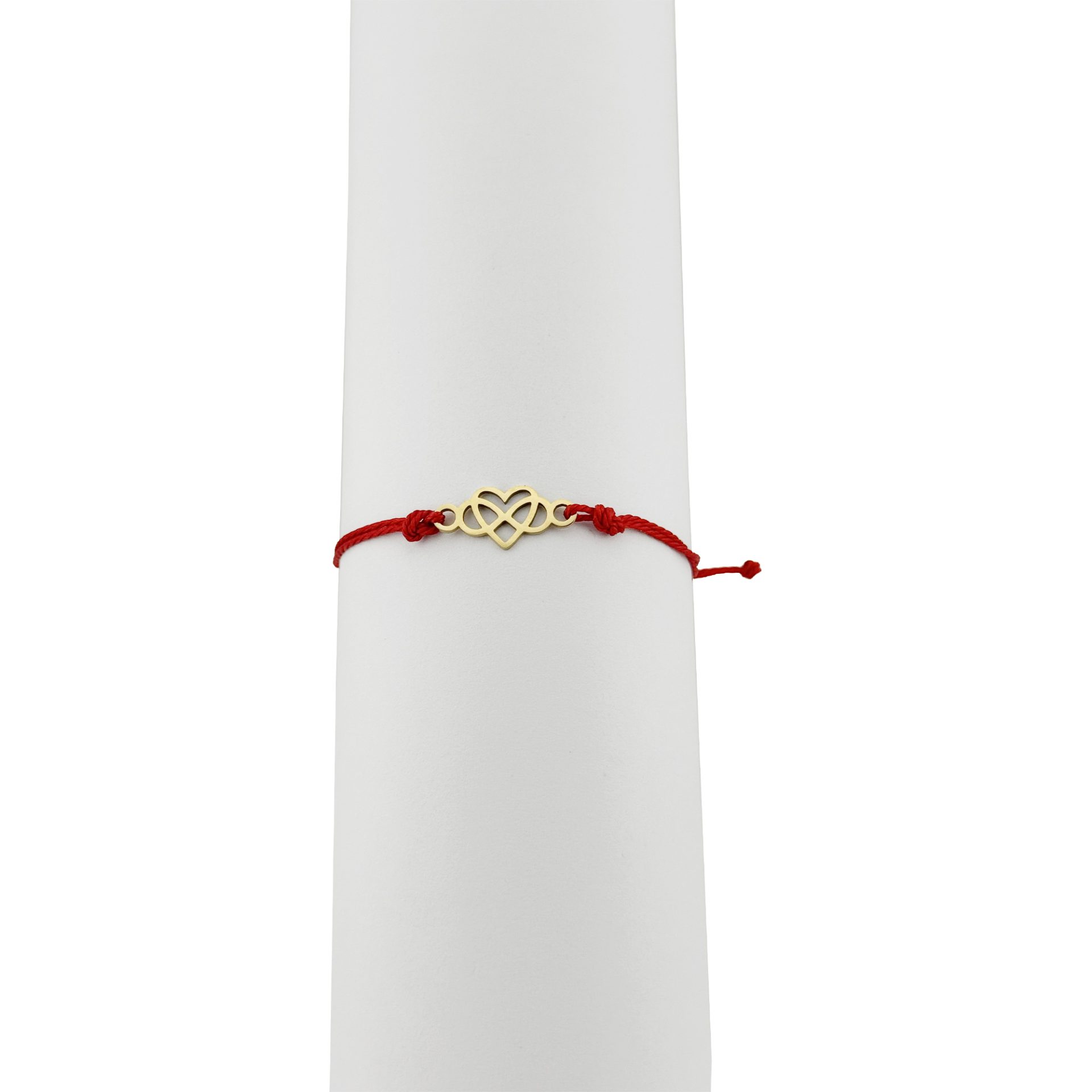 Bratara Martisor pentru Dama, Jolie, Model Infinit in Inima, Set 12 bucati, Pandativ din Inox Auriu, Snur Ajustabil Impletit, Rosu 3