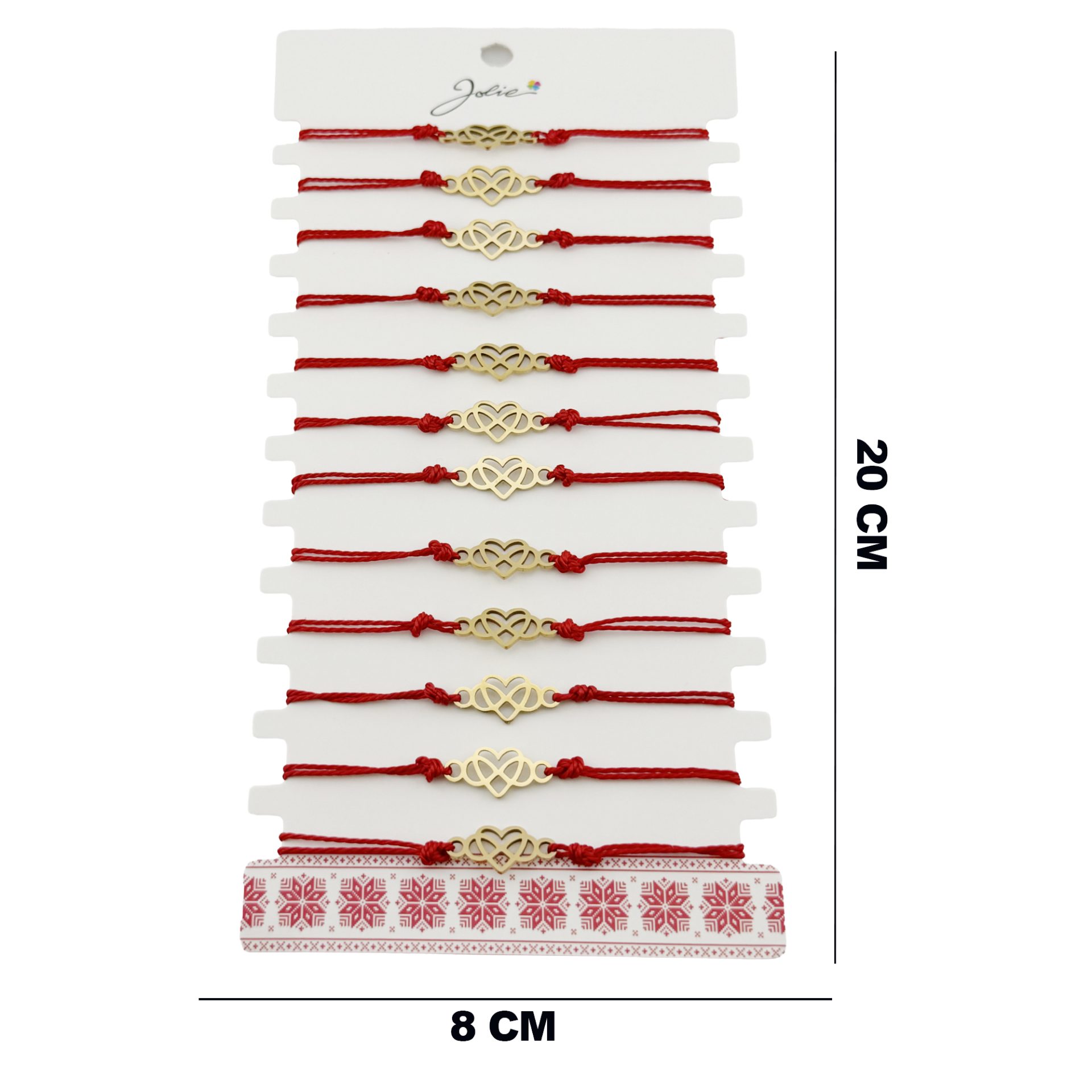 Bratara Martisor pentru Dama, Jolie, Model Infinit in Inima, Set 12 bucati, Pandativ din Inox Auriu, Snur Ajustabil Impletit, Rosu 2