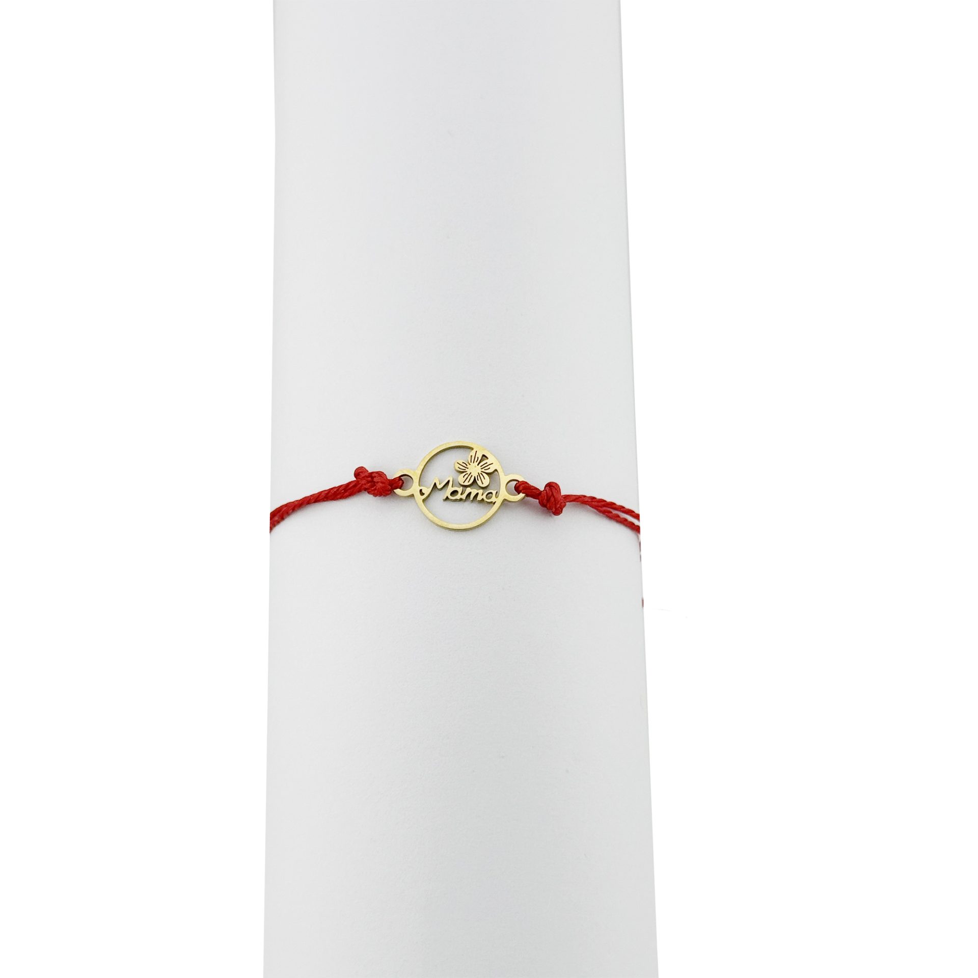 Bratara Martisor pentru Dama, Jolie, Model Mama cu Floare, Set 12 bucati, Pandativ din Inox Auriu, Snur Ajustabil Impletit, Rosu 3